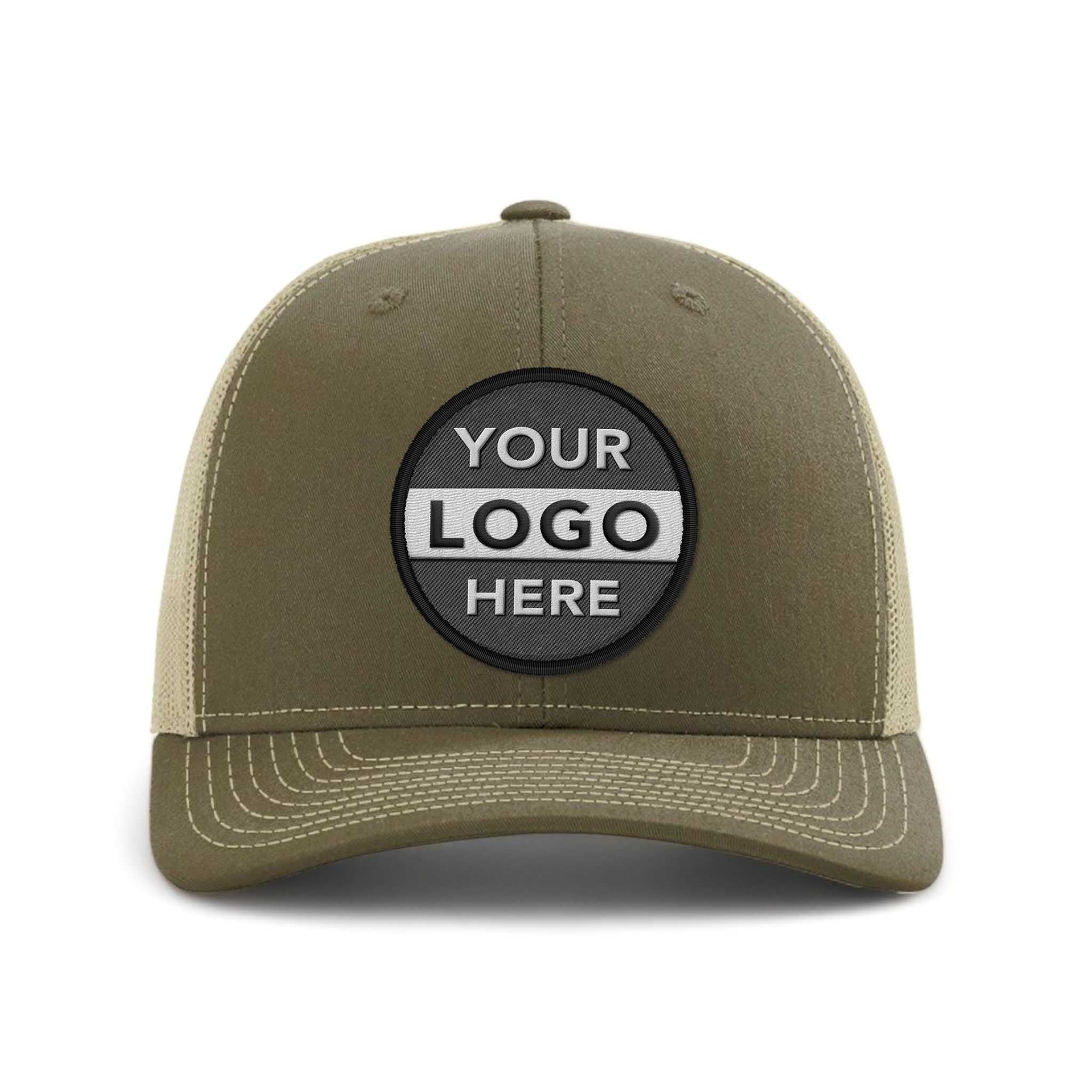 Richardson 112RE custom embroidered patch hat in loden and khaki
