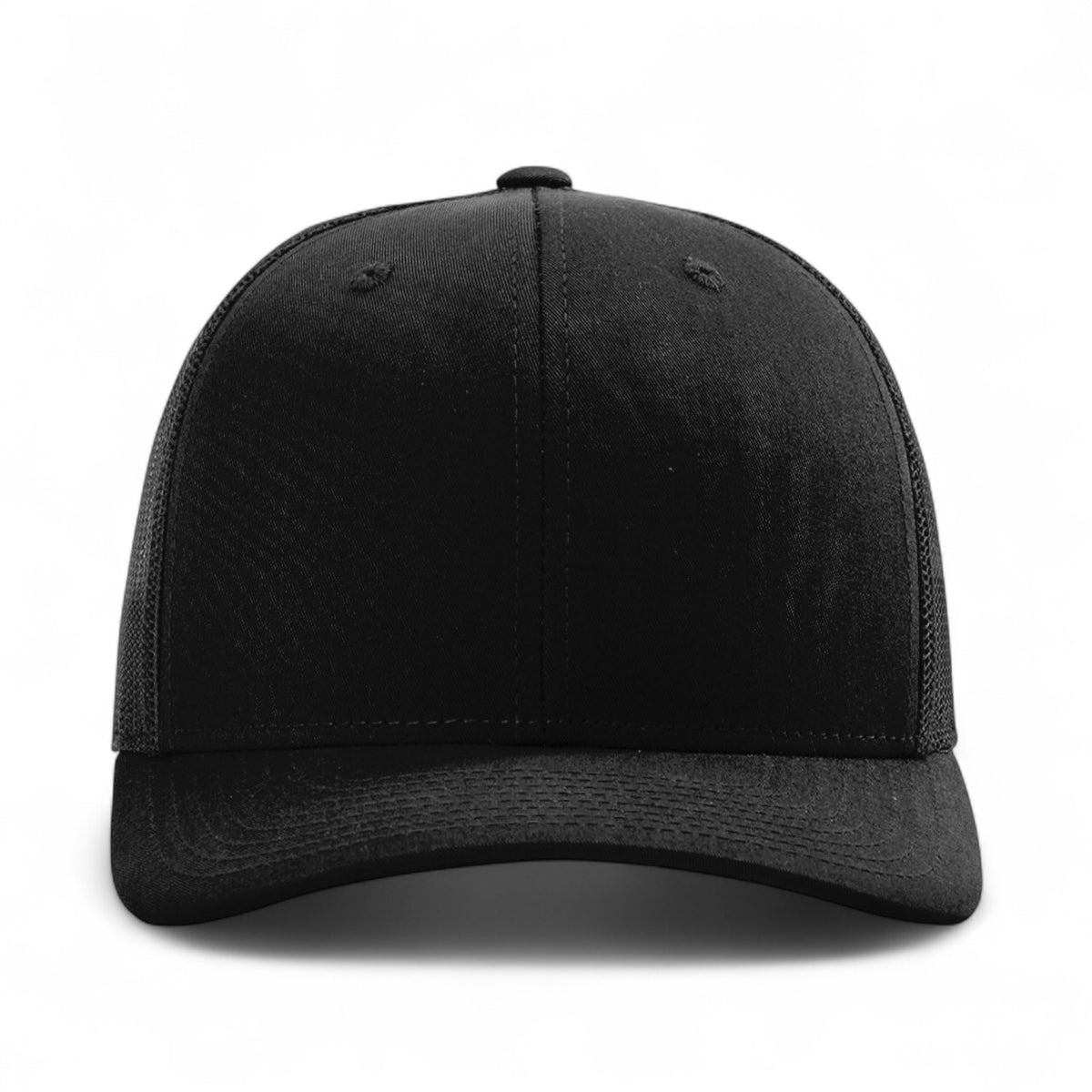 Front view of Richardson 112RE custom hat in black