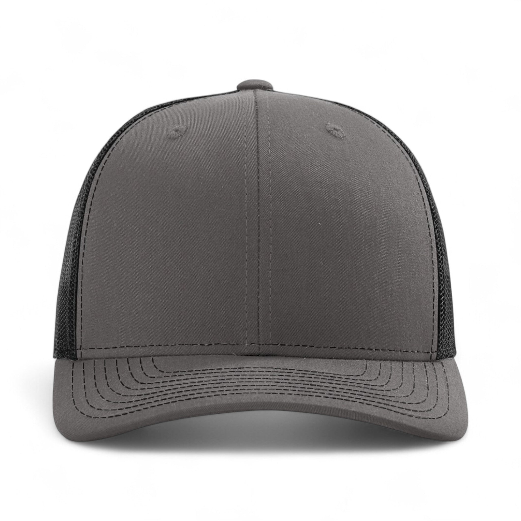 Front view of Richardson 112RE custom hat in charcoal and black