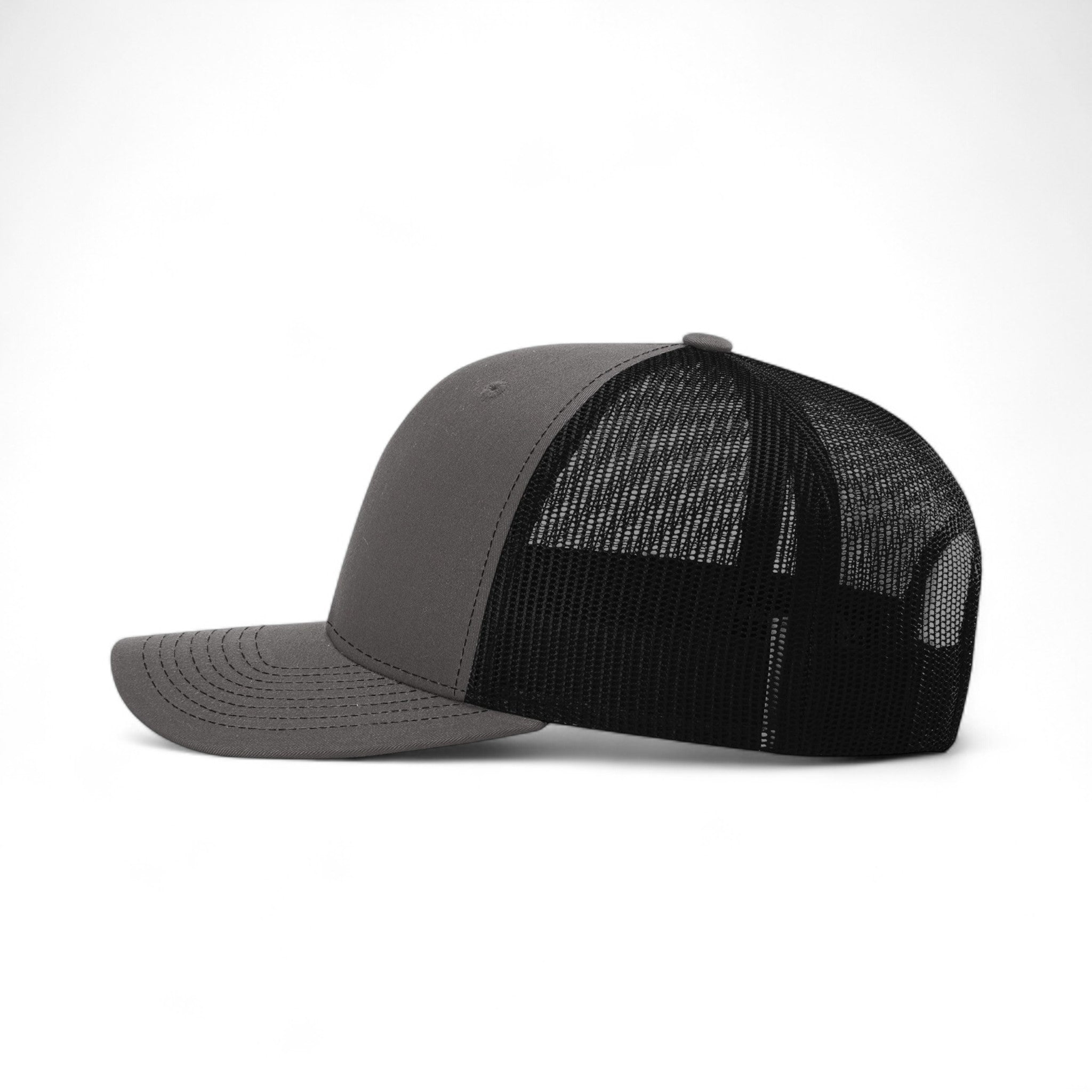 Left side view of Richardson 112RE custom hat in charcoal and black
