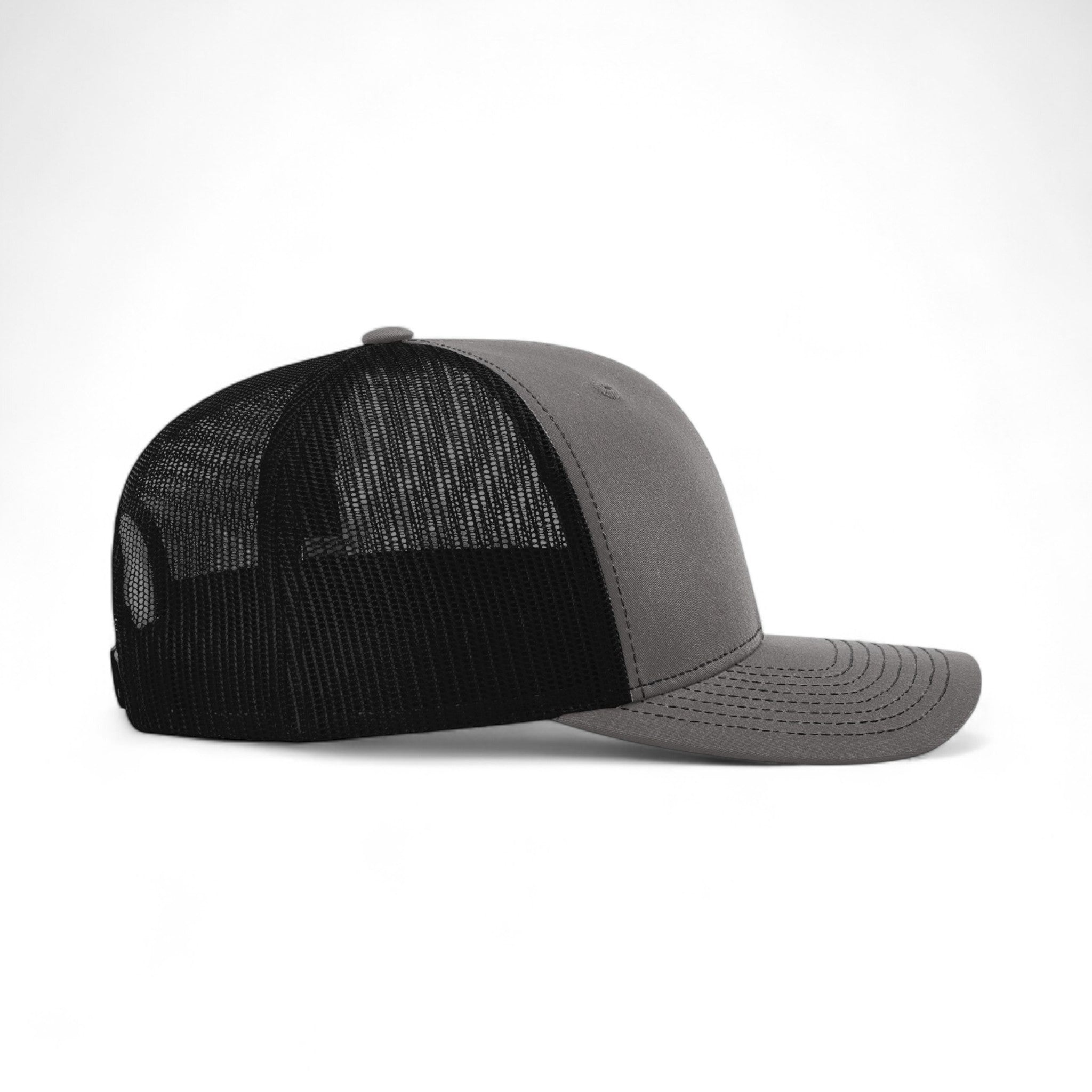 Right side view of Richardson 112RE custom hat in charcoal and black