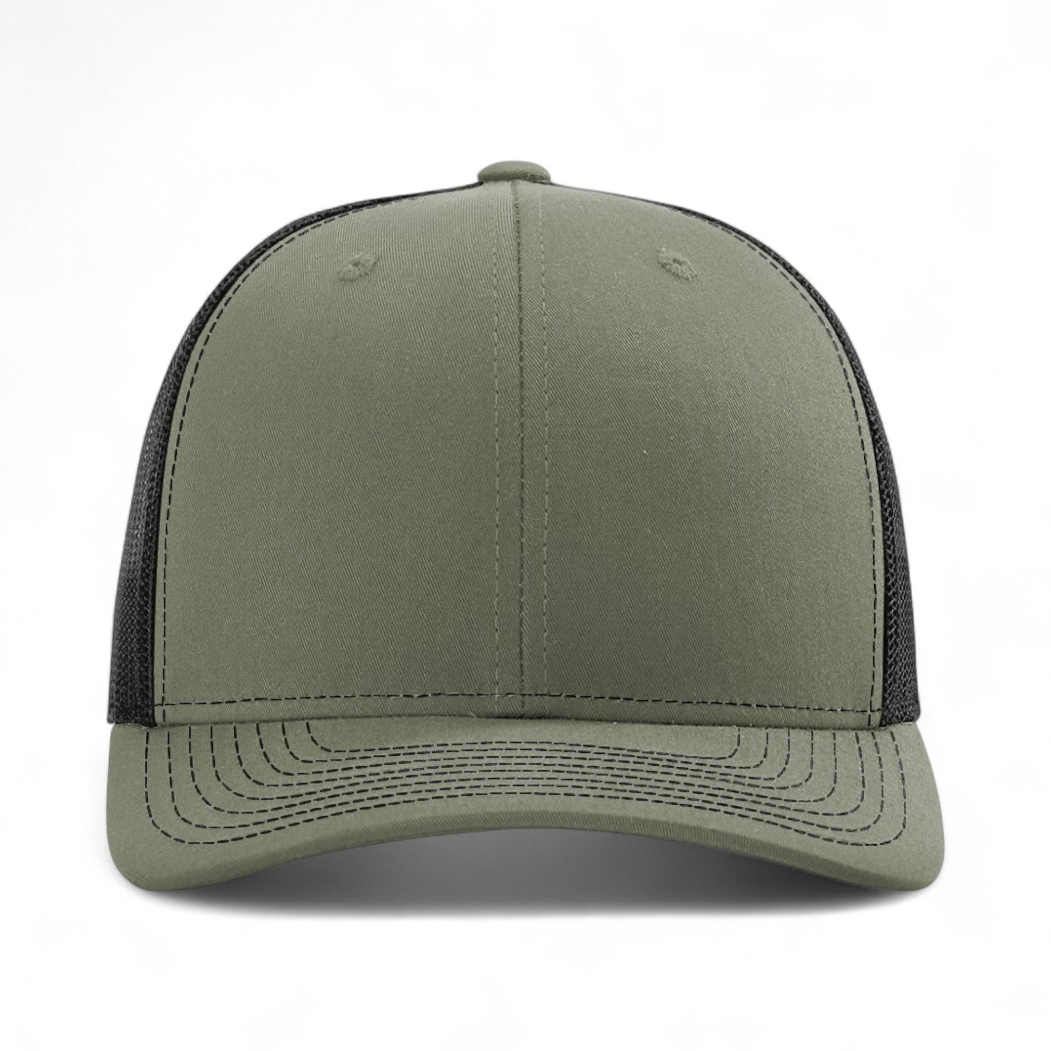 Front view of Richardson 112RE custom hat in loden and black