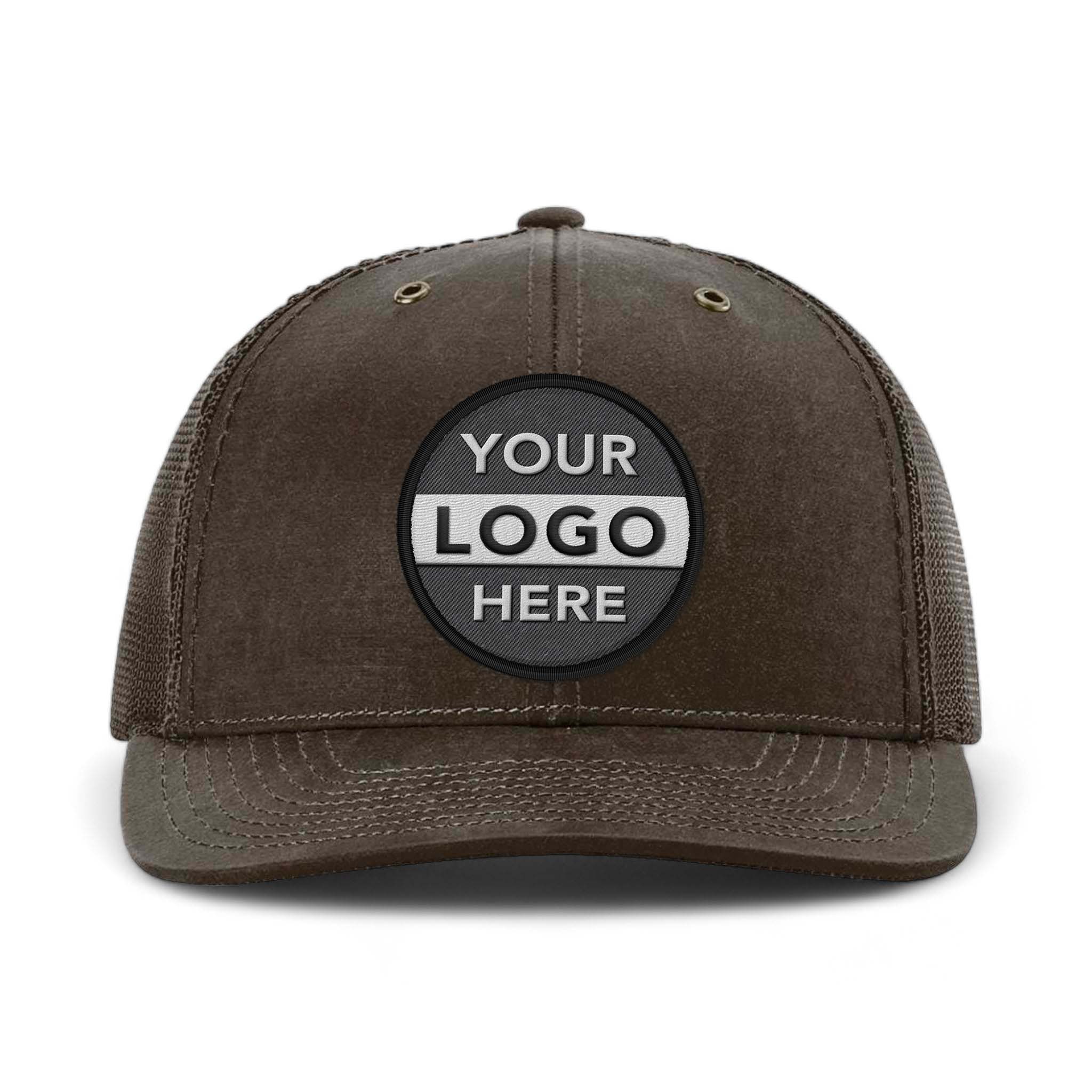 Richardson 112WF custom embroidered patch hat in brown
