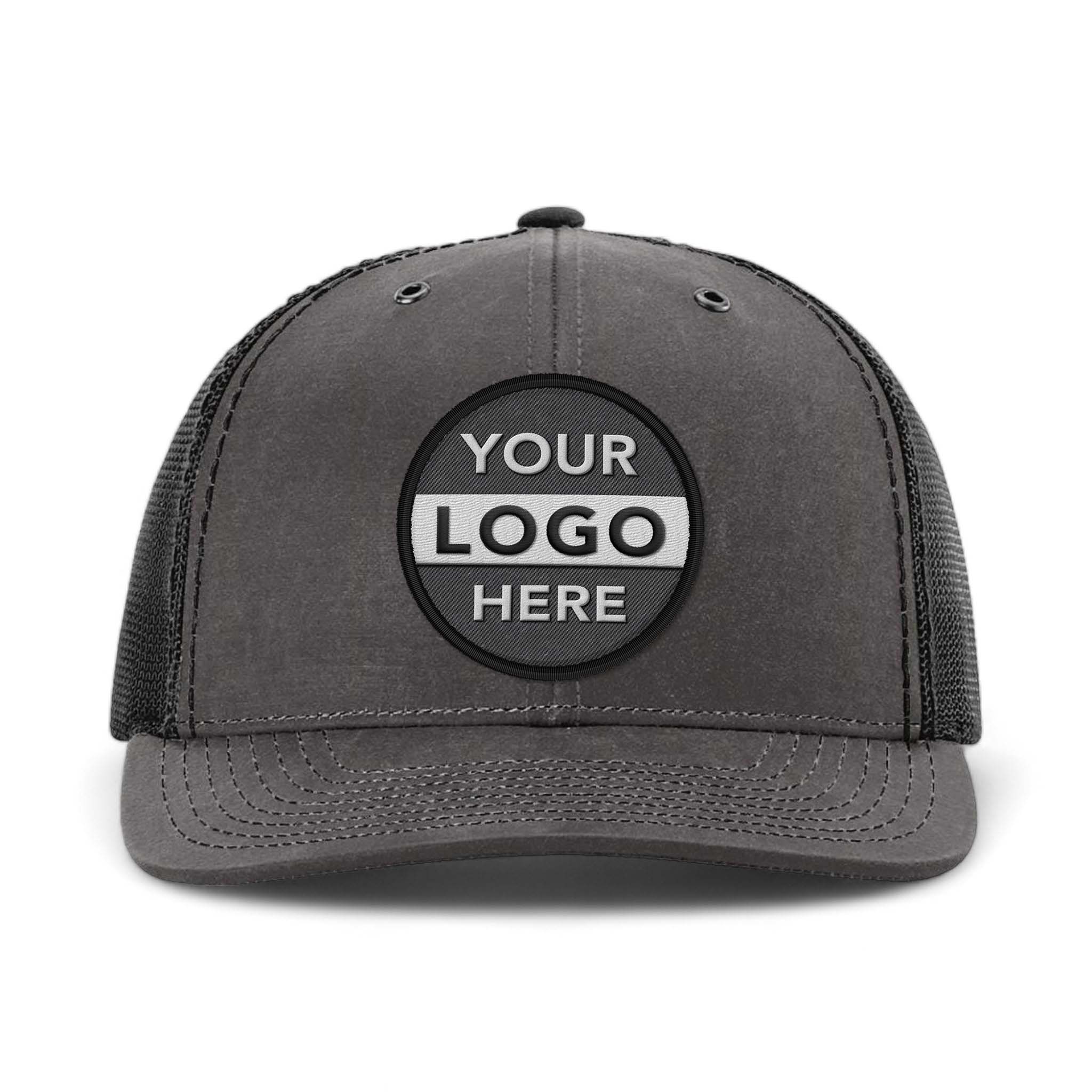 Richardson 112WF custom embroidered patch hat in charcoal and  black