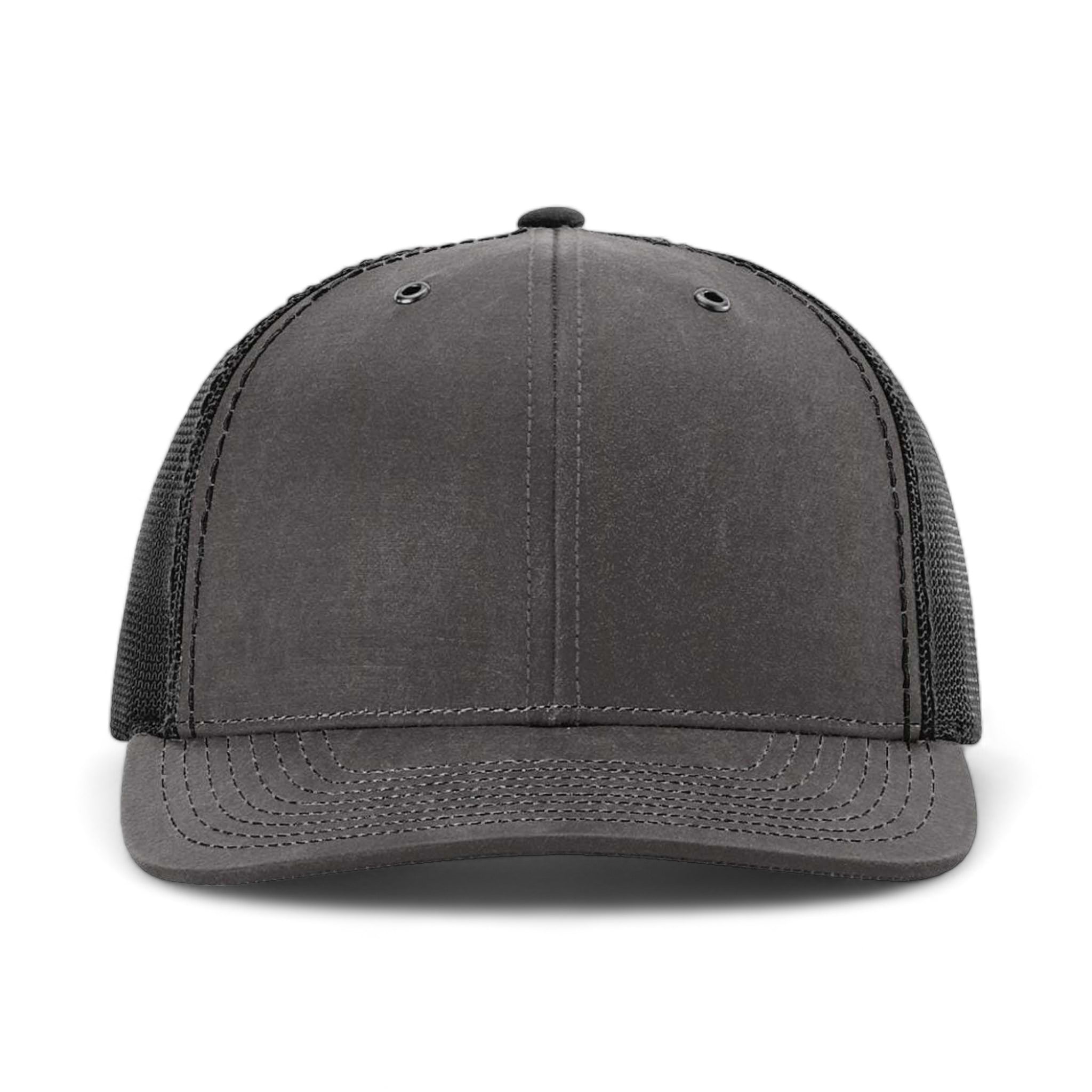 Front view of Richardson 112WF custom hat in charcoal and black
