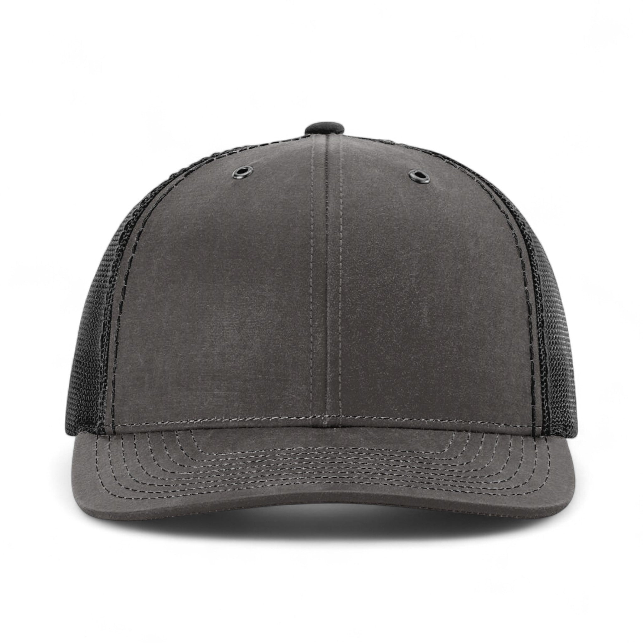 Front view of Richardson 112WF custom hat in charcoal and black