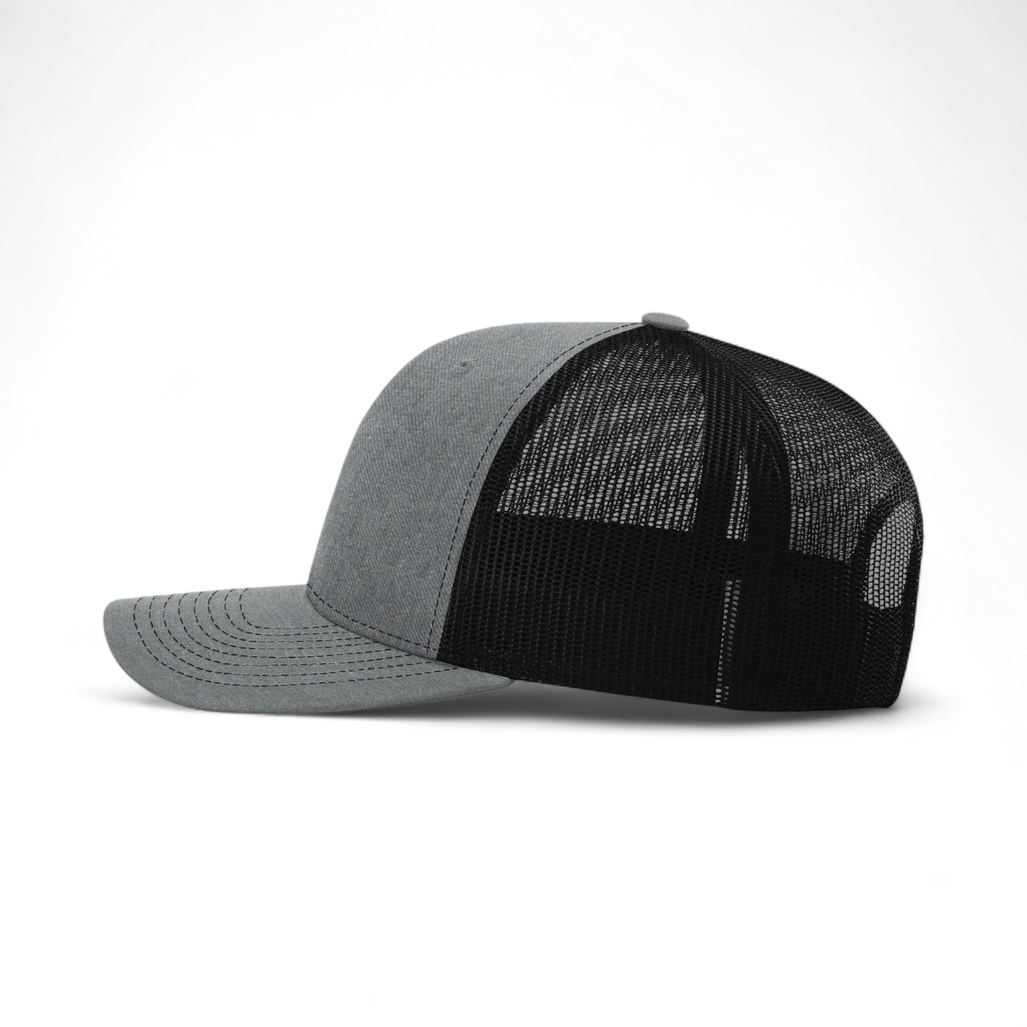 Left side view of Richardson 112Y custom hat in heather grey and black