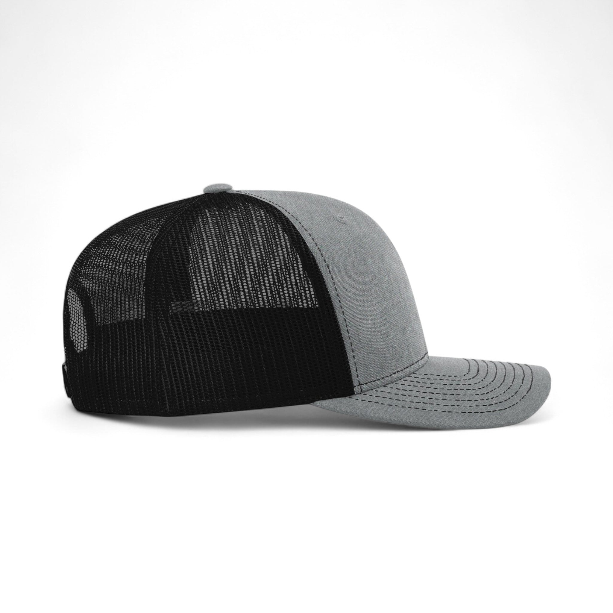 Right side view of Richardson 112Y custom hat in heather grey and black