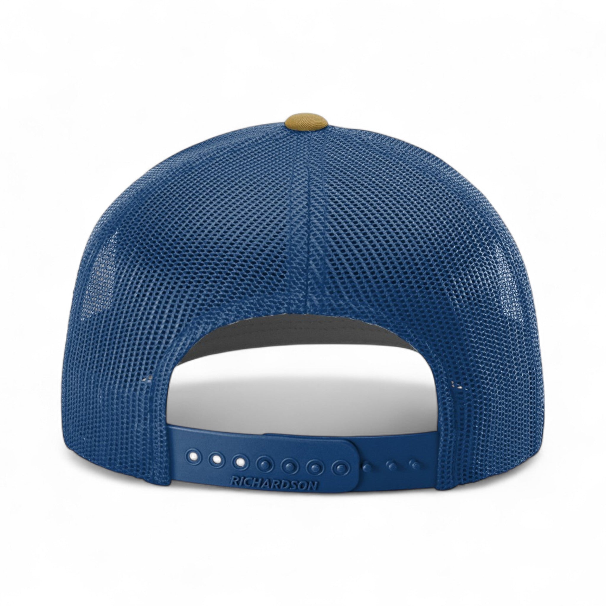 Back view of Richardson 112 custom hat in biscuit and true blue