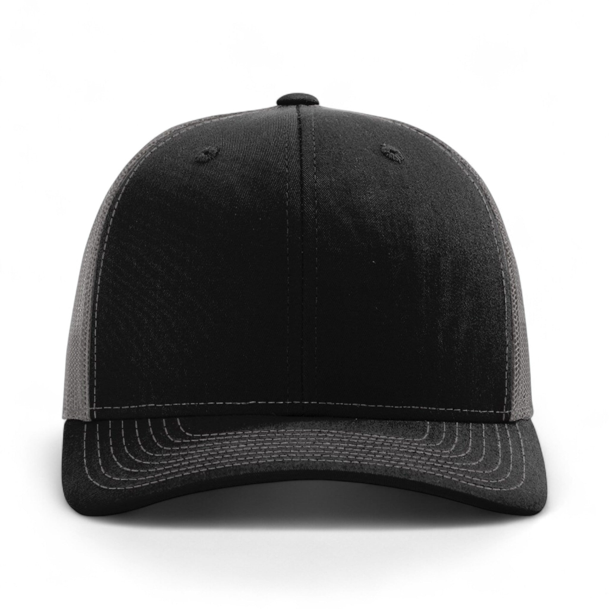 Front view of Richardson 112 custom hat in black and charcoal