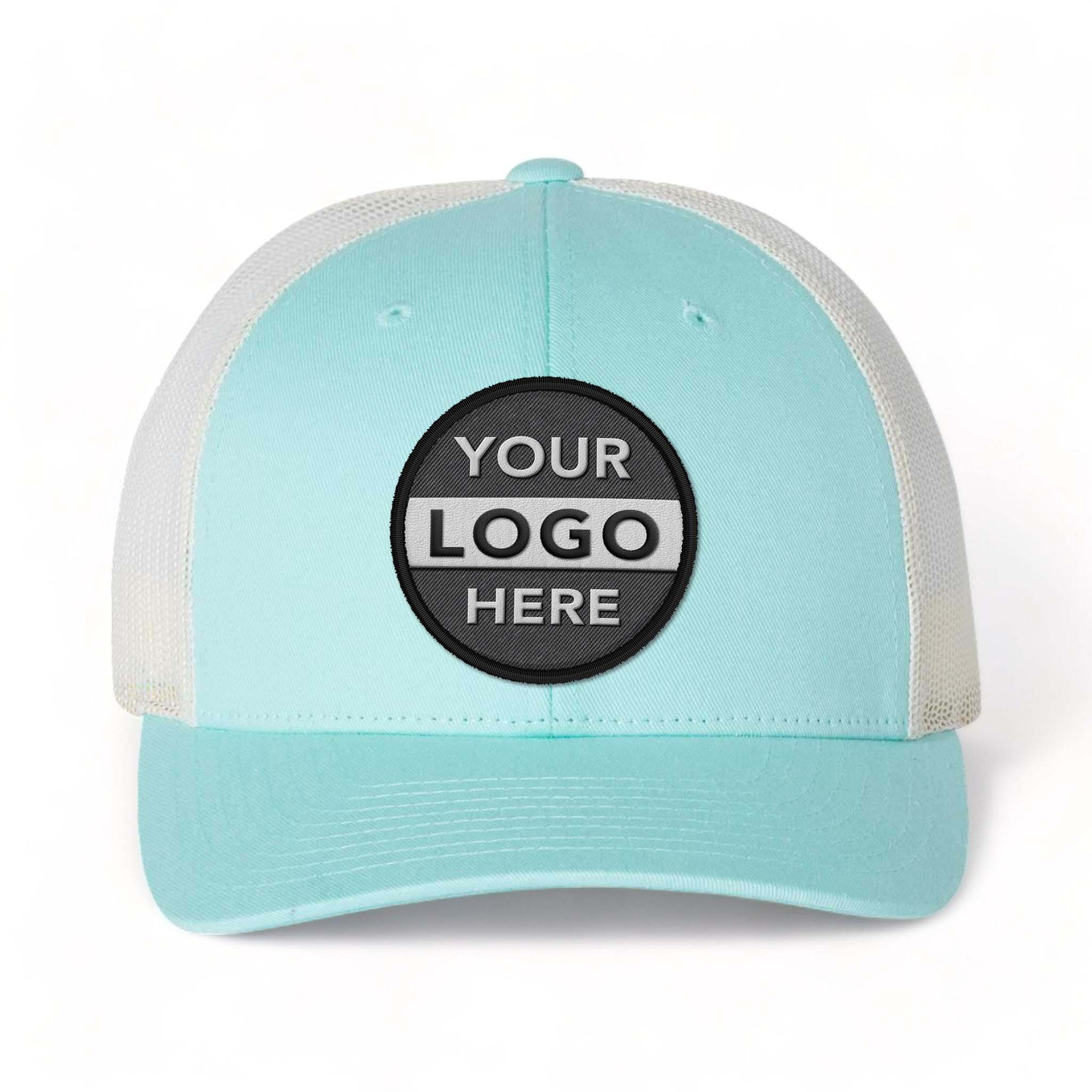 Richardson 115 custom embroidered patch hat in aruba blue and birch