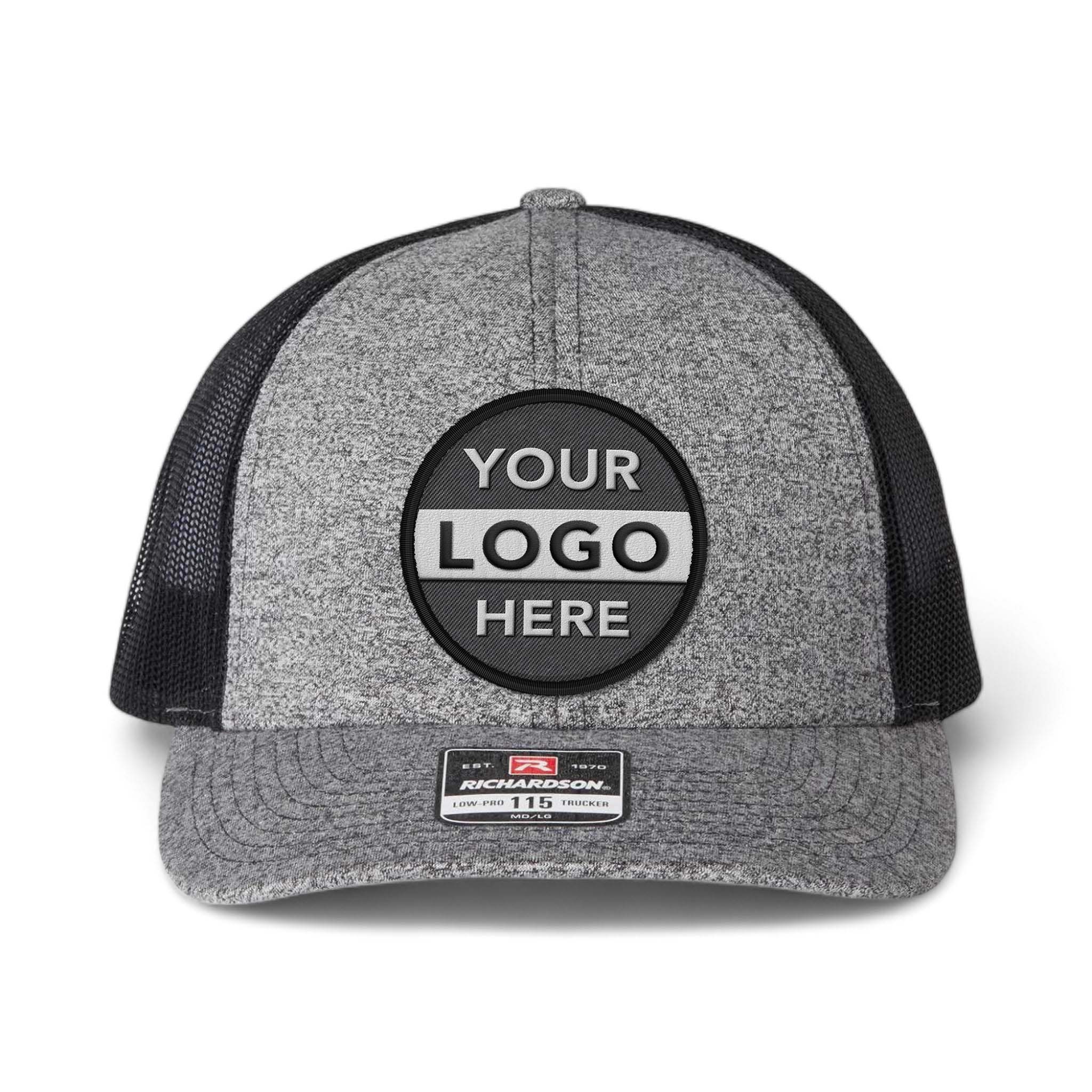 Richardson 115CH custom embroidered patch hat in black heather and black