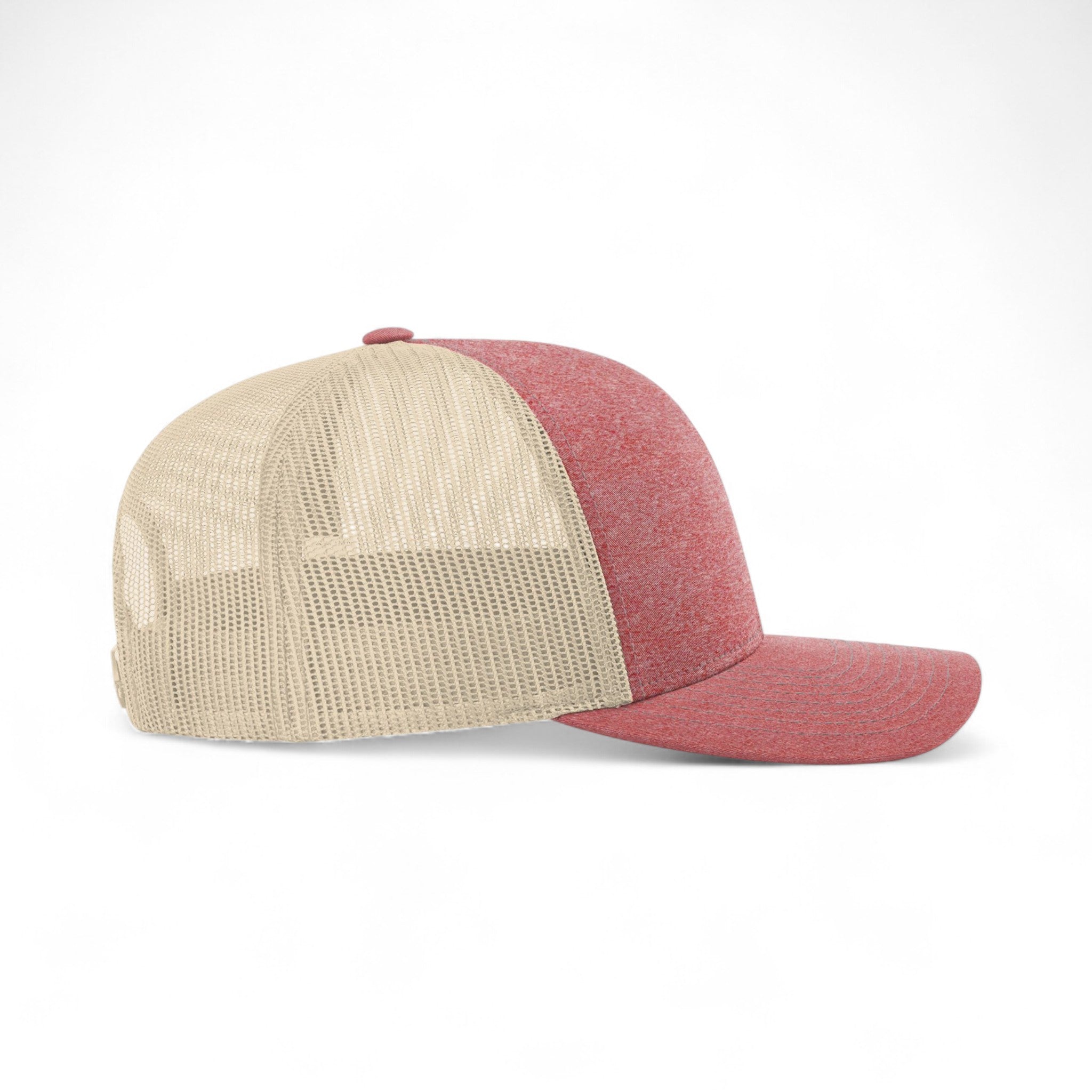 Right side view of Richardson 115CH custom hat in red heather and birch