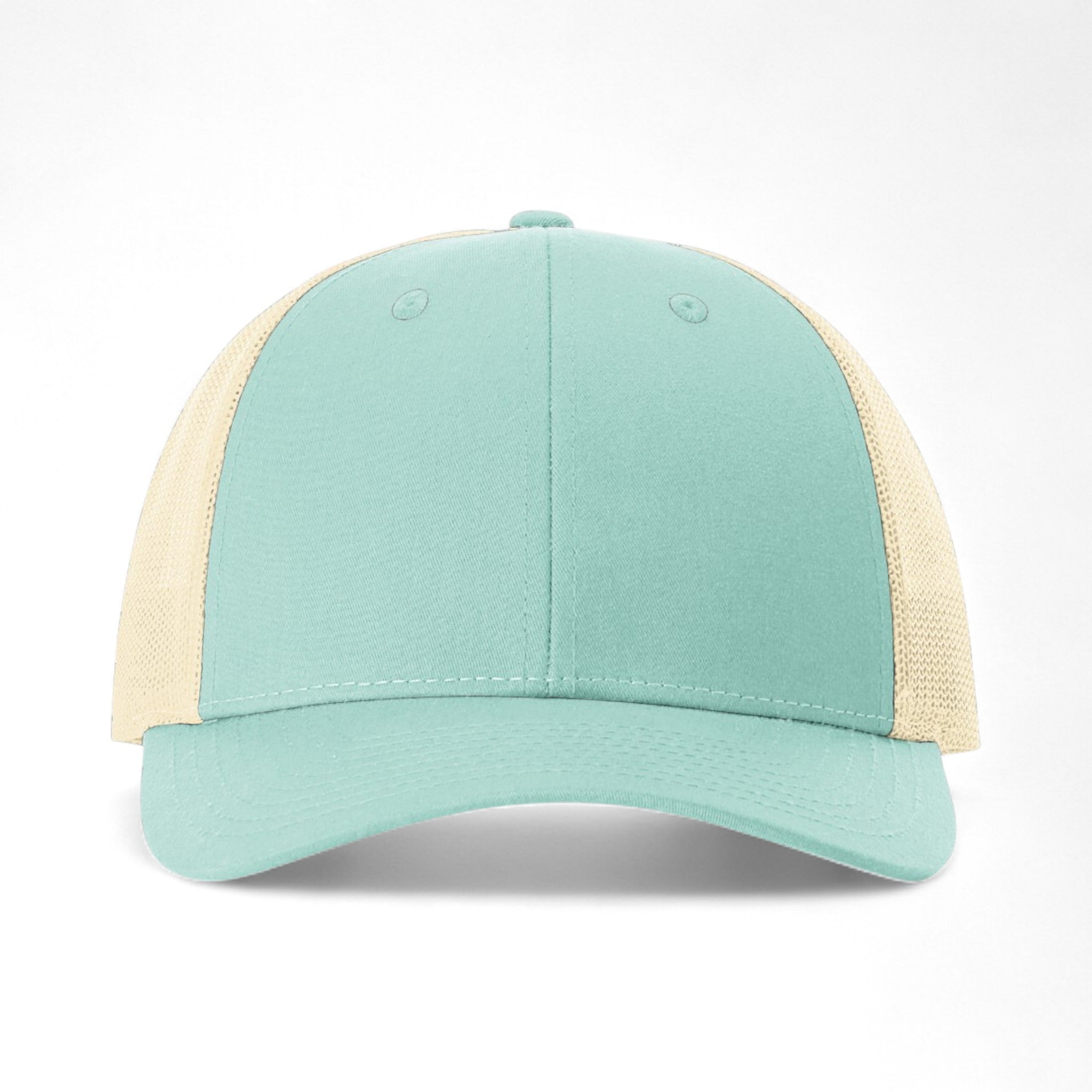 Front view of Richardson 115 custom hat in aruba blue and birch