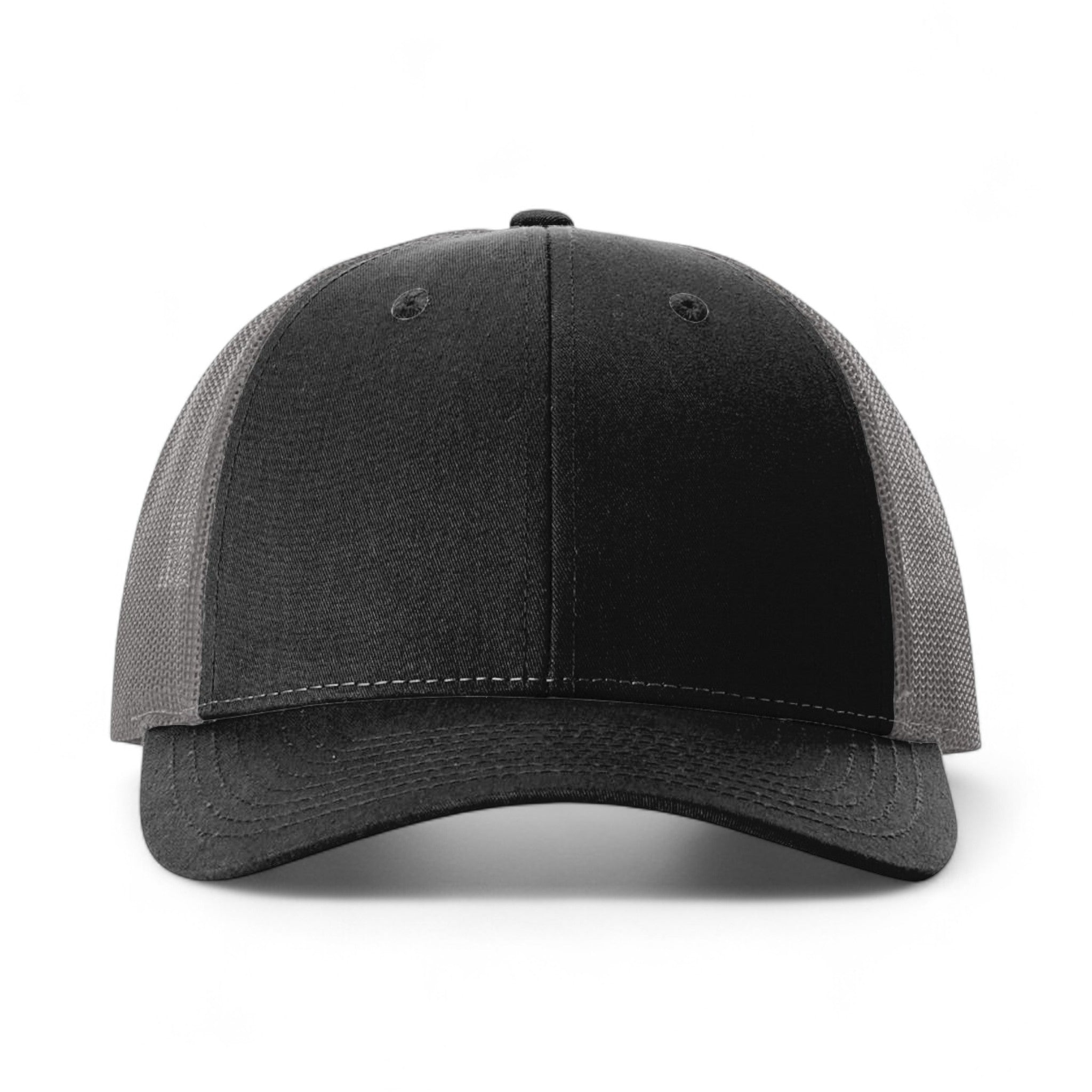 Front view of Richardson 115 custom hat in black and charcoal