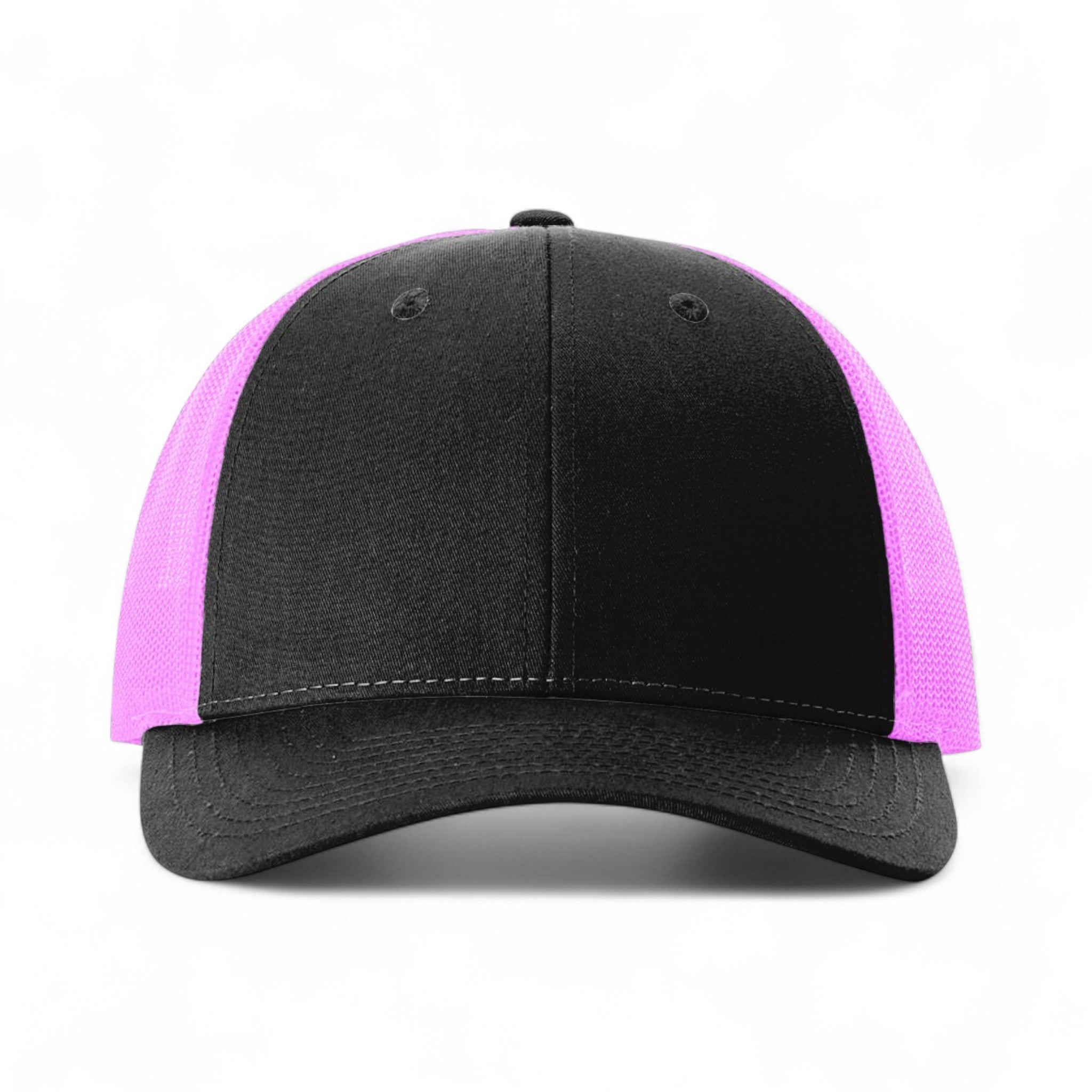 Front view of Richardson 115 custom hat in black and neon pink