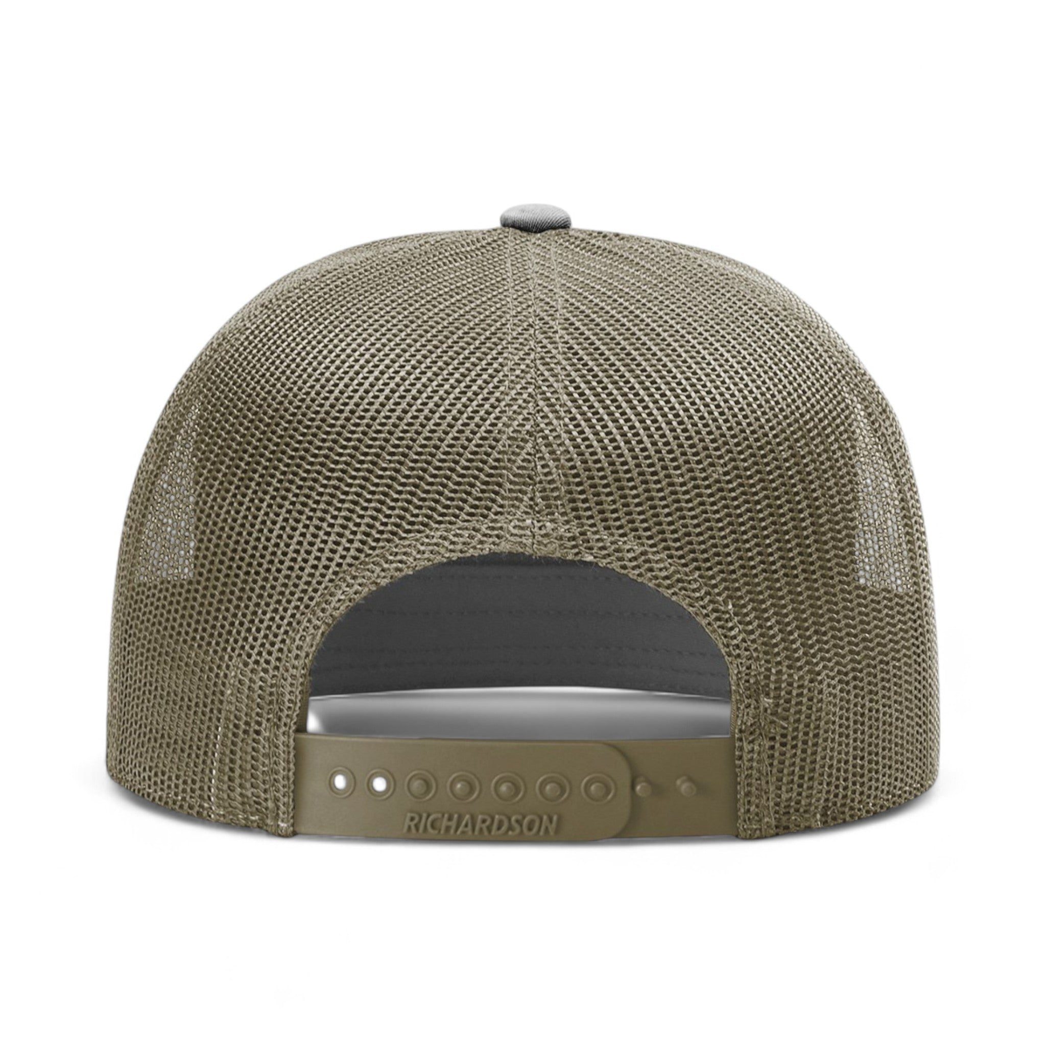 Back view of Richardson 168 custom hat in black, camo and loden green