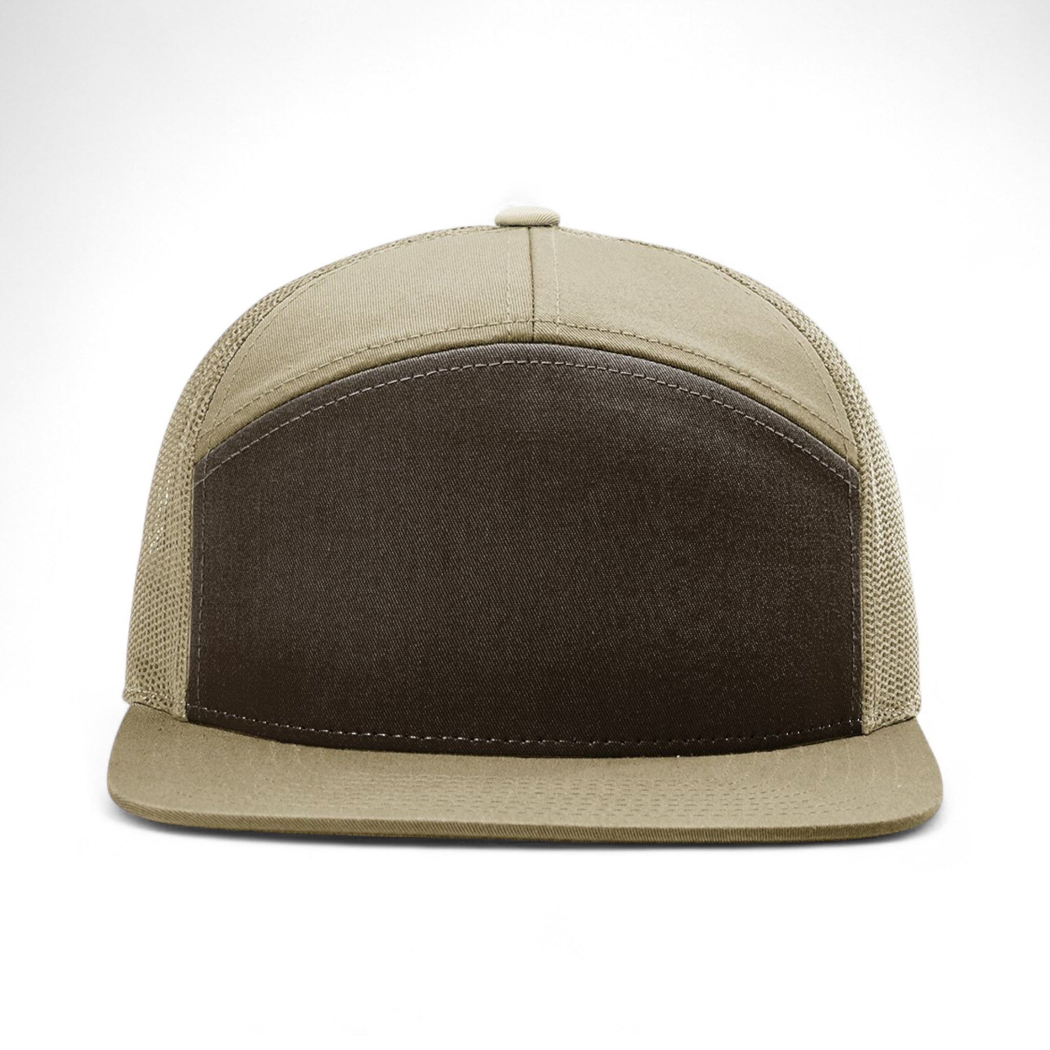 Front view of Richardson 168 custom hat in brown and khaki