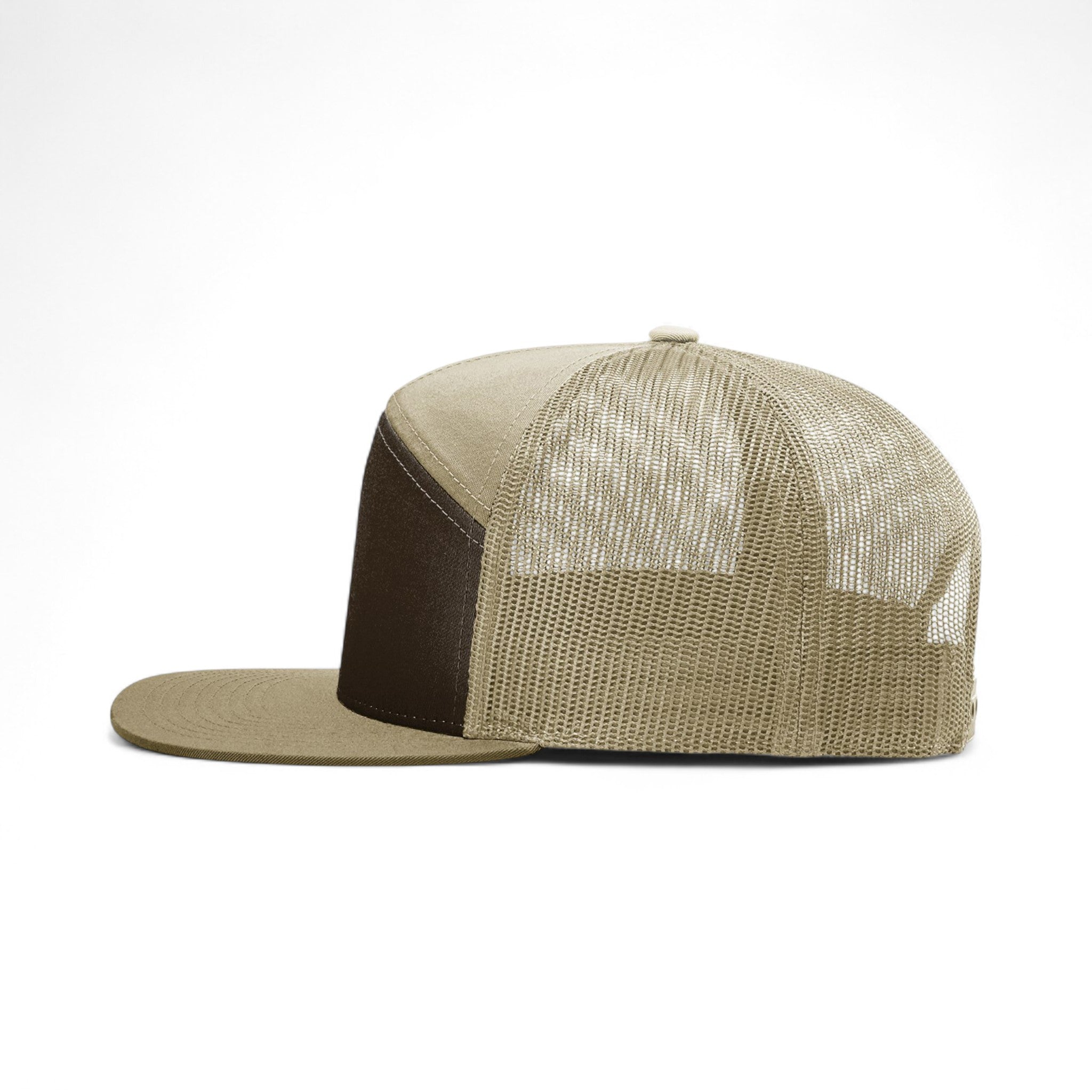 Left side view of Richardson 168 custom hat in brown and khaki