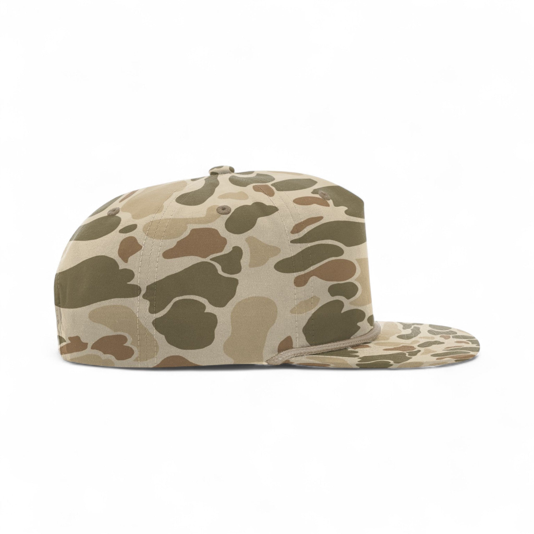 Right side view of Richardson 256P custom hat in harvest duck camo and light brown