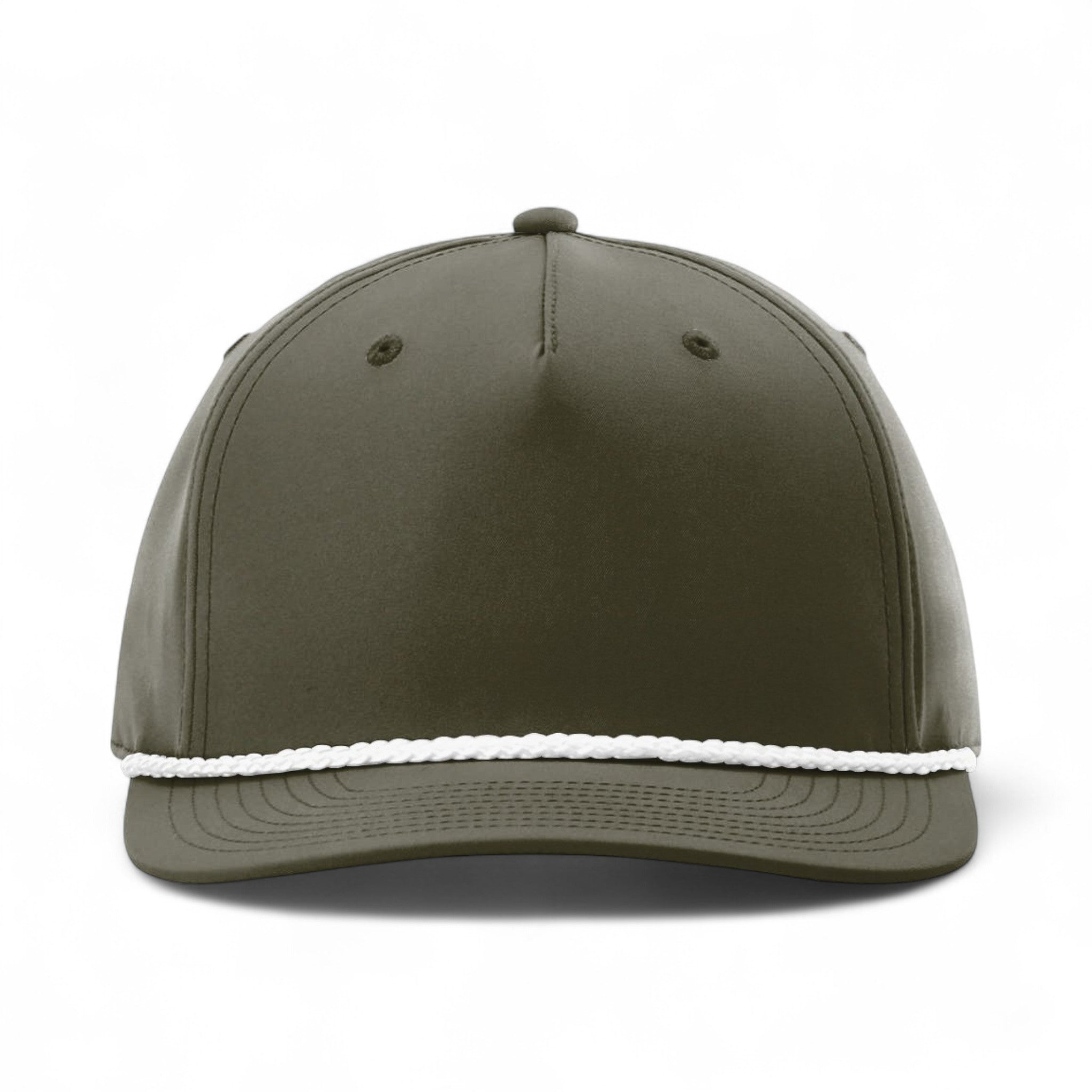 Front view of Richardson 258 custom hat in dark olive green and white