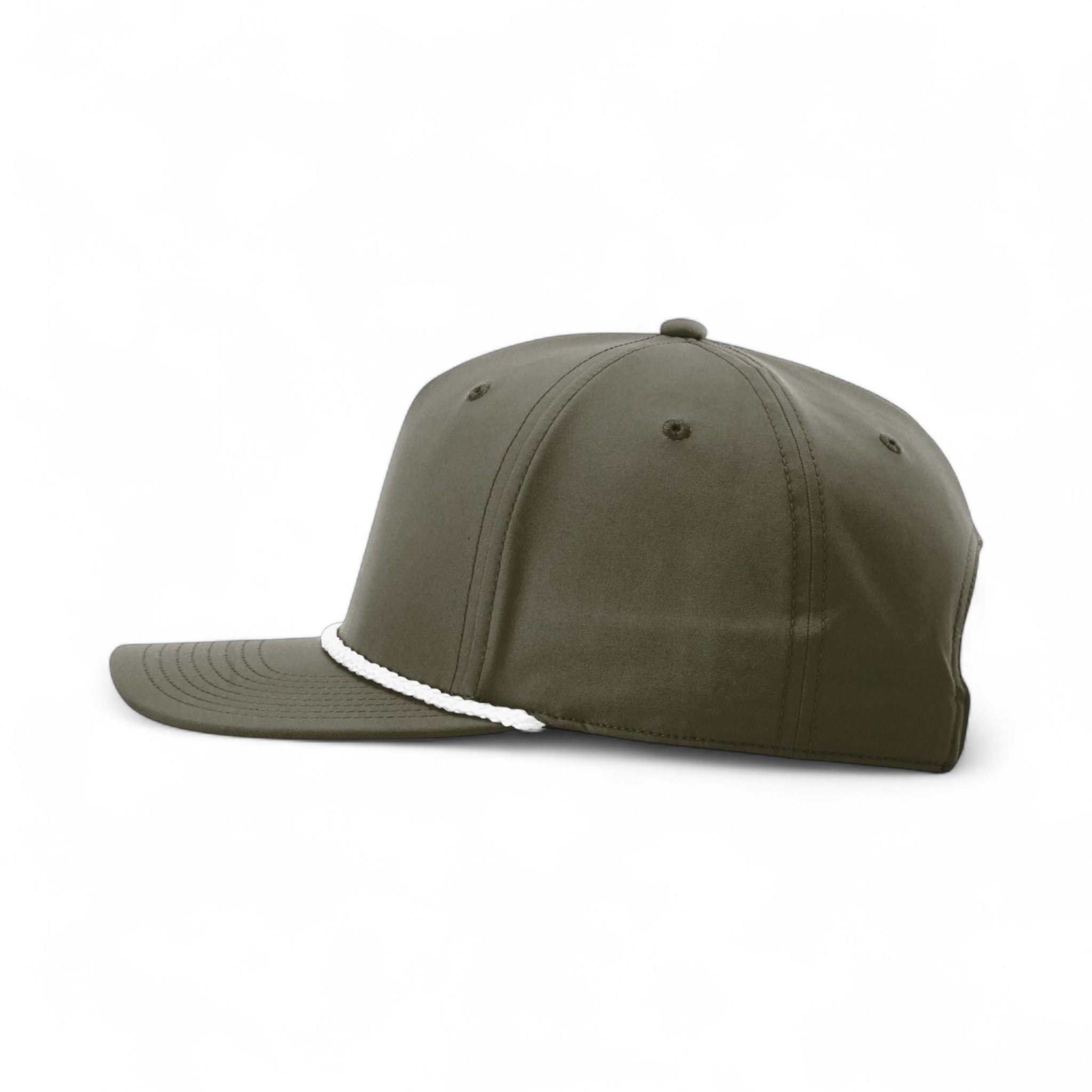 Left side view of Richardson 258 custom hat in dark olive green and white