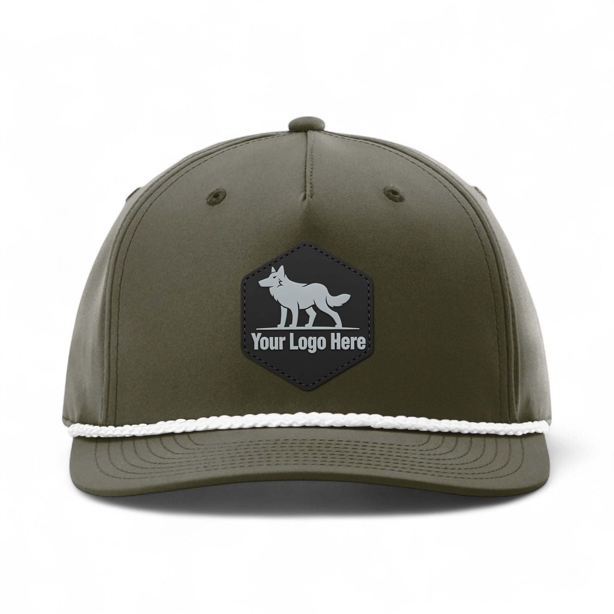 PVC patch preview of Richardson 258 custom hat in dark olive green and white