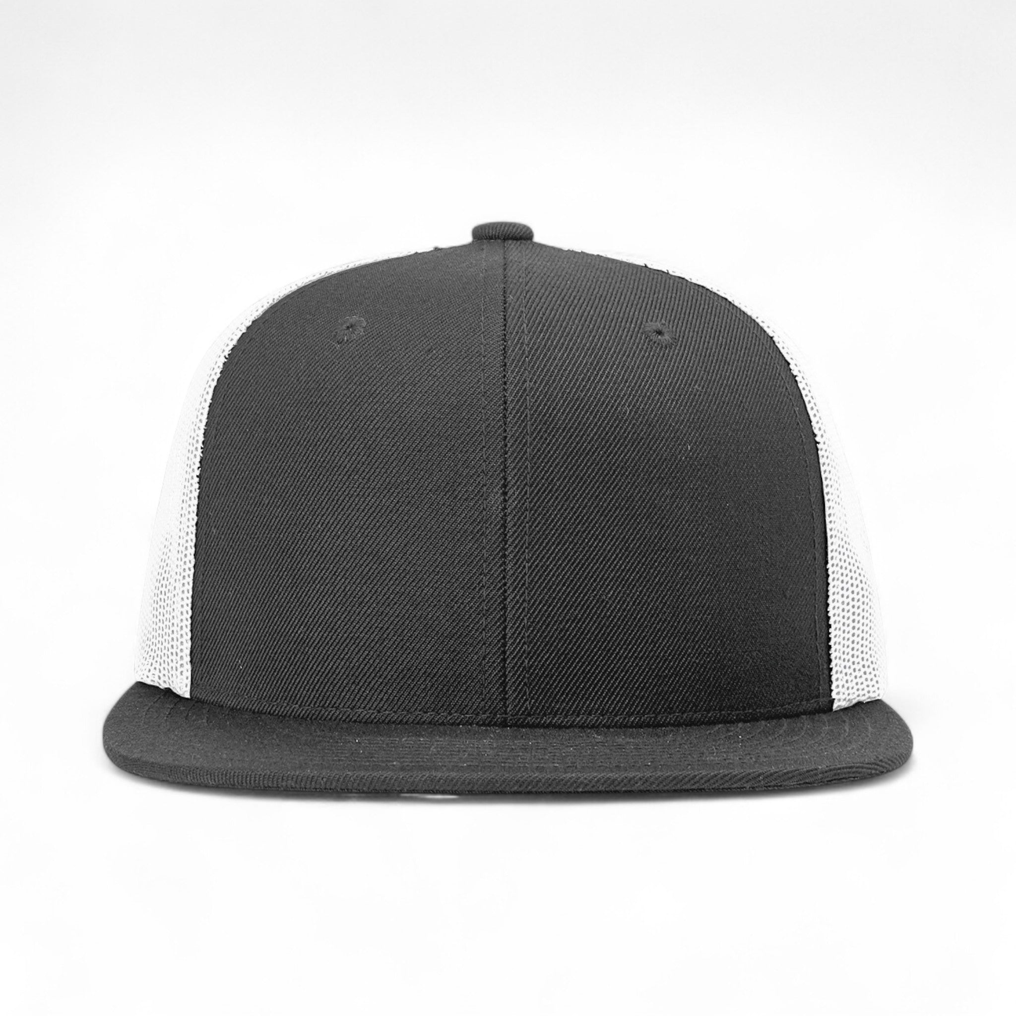 Front view of Richardson 511 custom hat in black and white