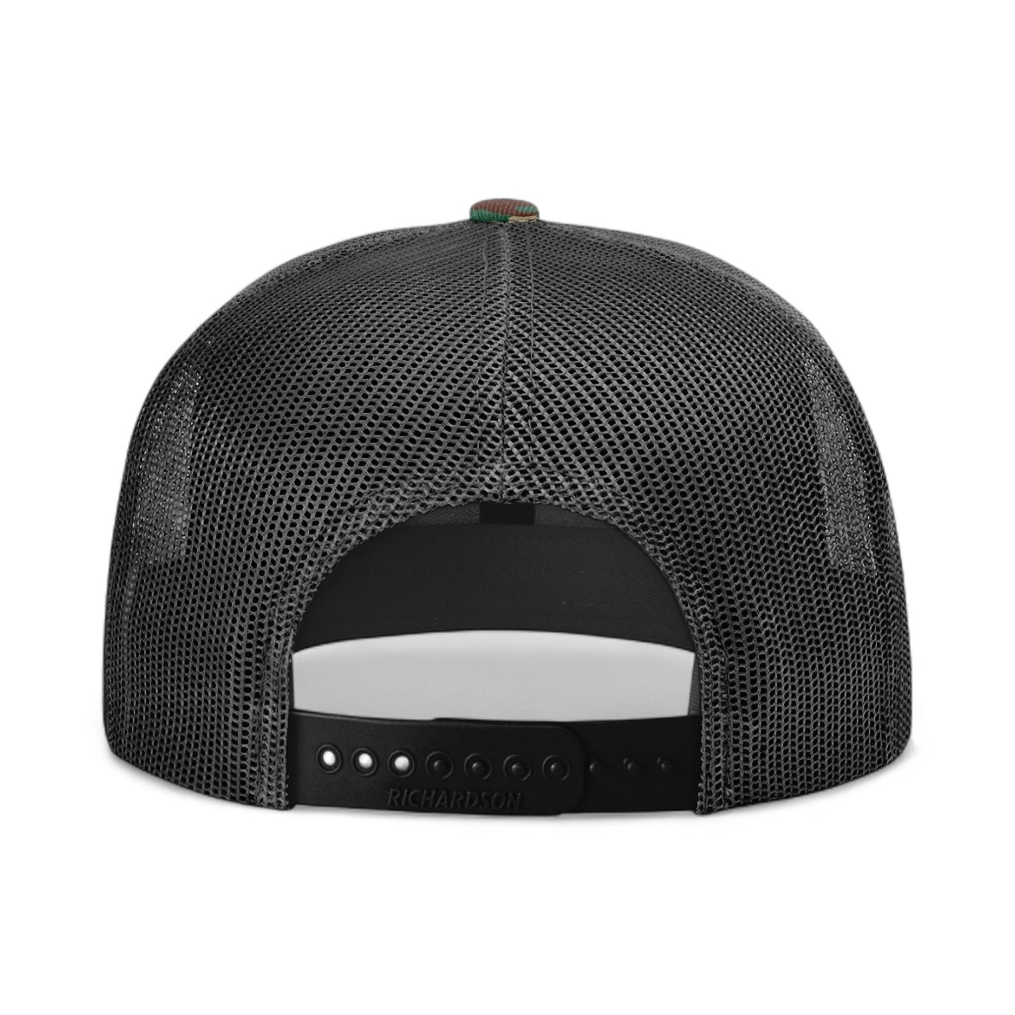 Back view of Richardson 511 custom hat in green camo and black