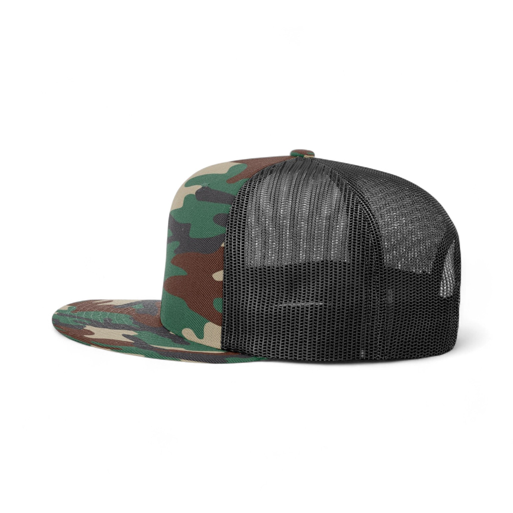 Left side view of Richardson 511 custom hat in green camo and black