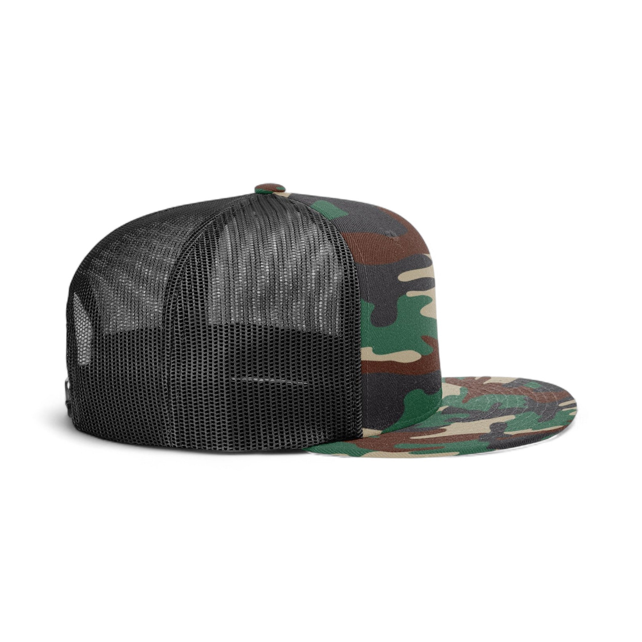 Right side view of Richardson 511 custom hat in green camo and black