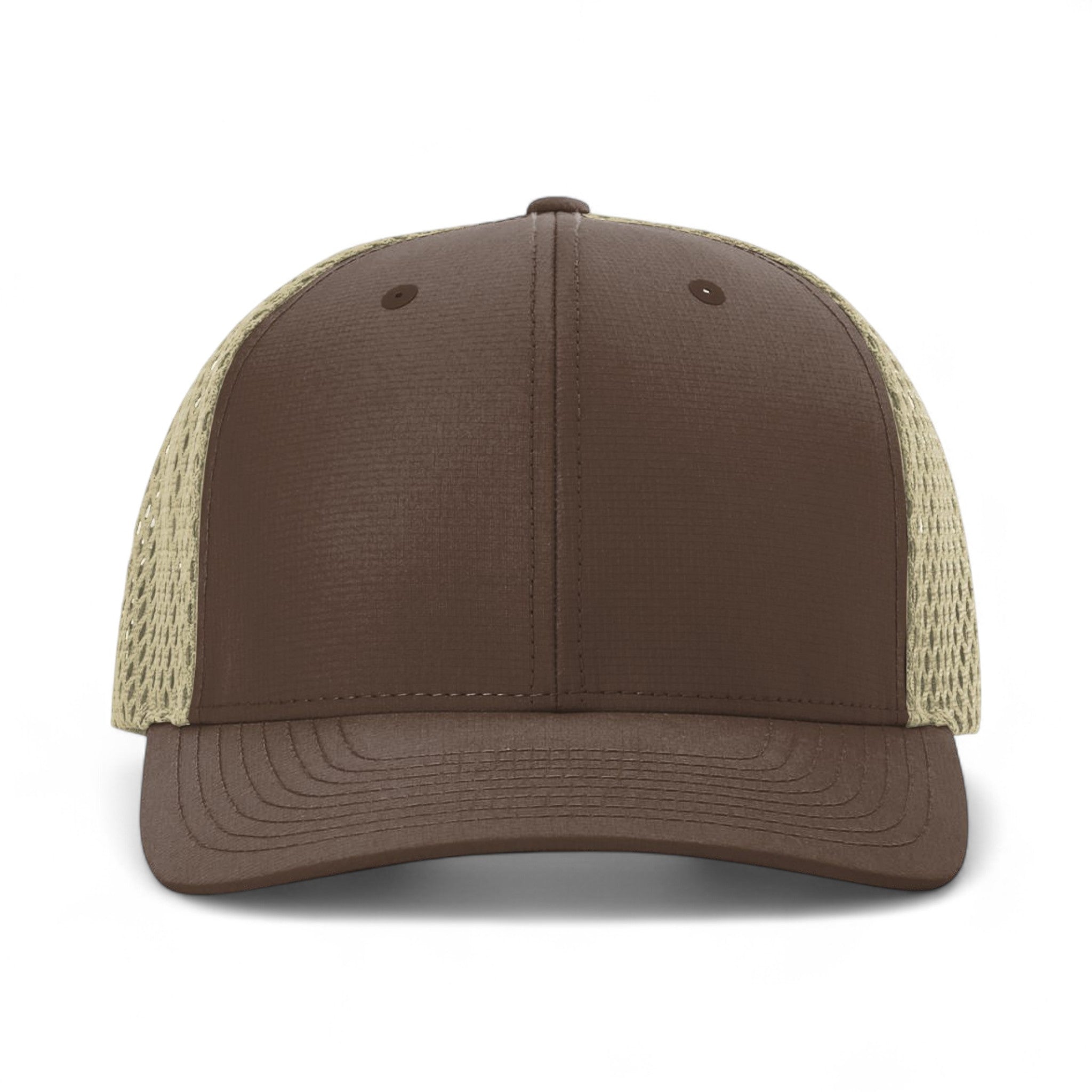 Front view of Richardson 835 custom hat in brown and khaki