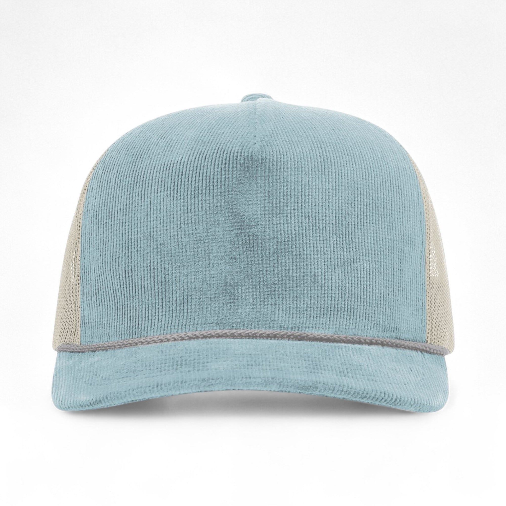 Front view of Richardson 930 custom hat in light blue and sand