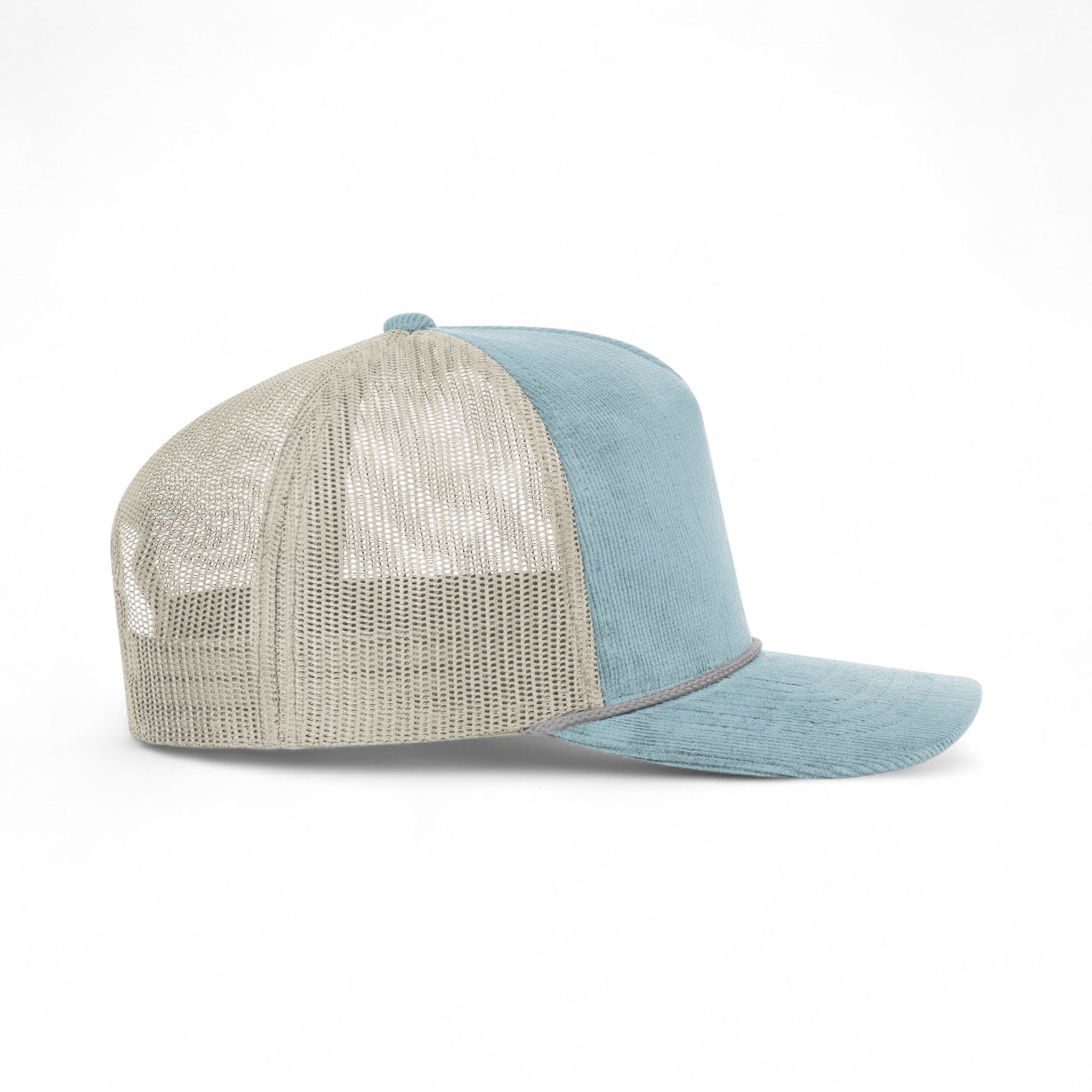 Right side view of Richardson 930 custom hat in light blue and sand