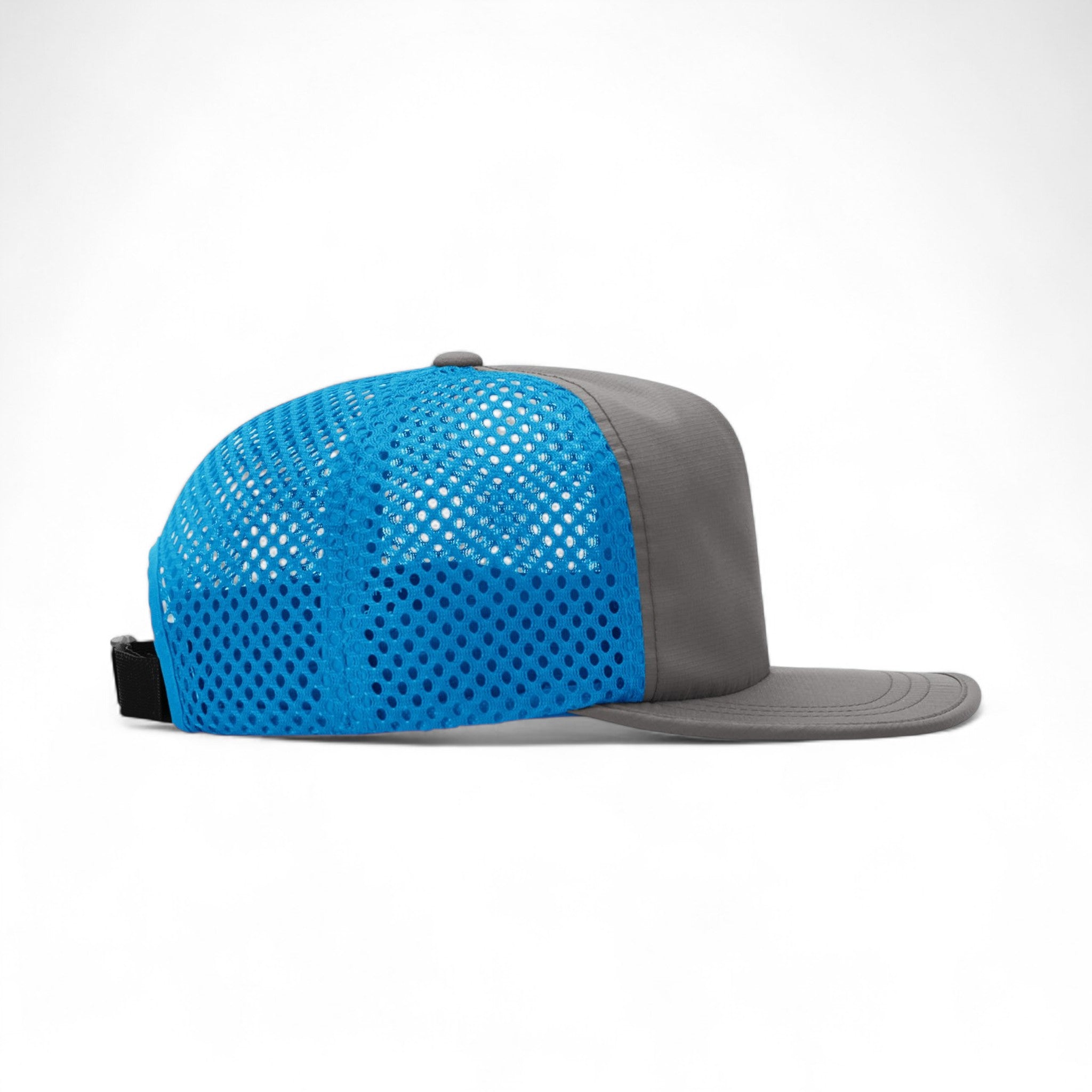Right side view of Richardson 935 custom hat in charcoal and cyan