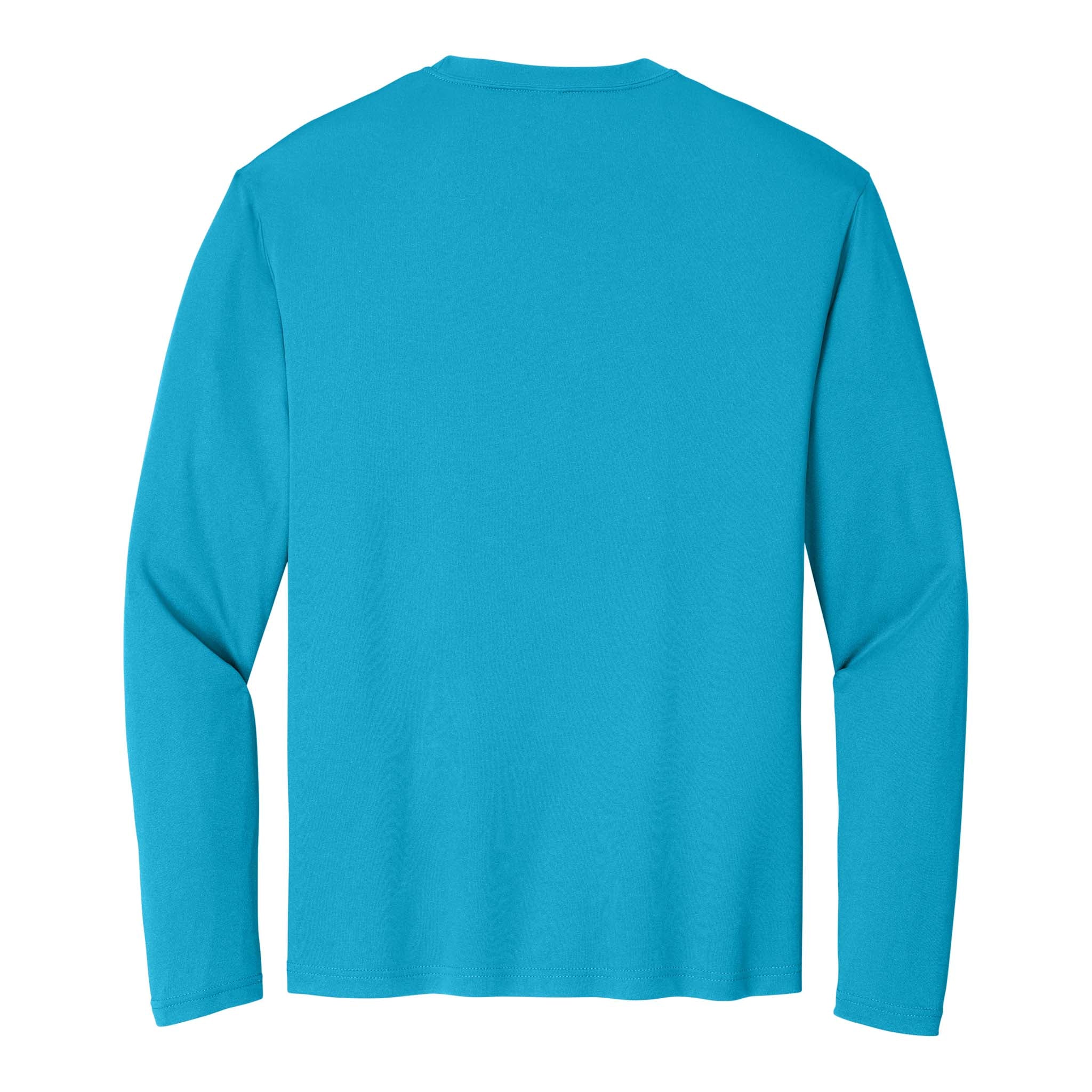 Sport-Tek ST350LS custom long sleeve t-shirt in atomic blue, back view