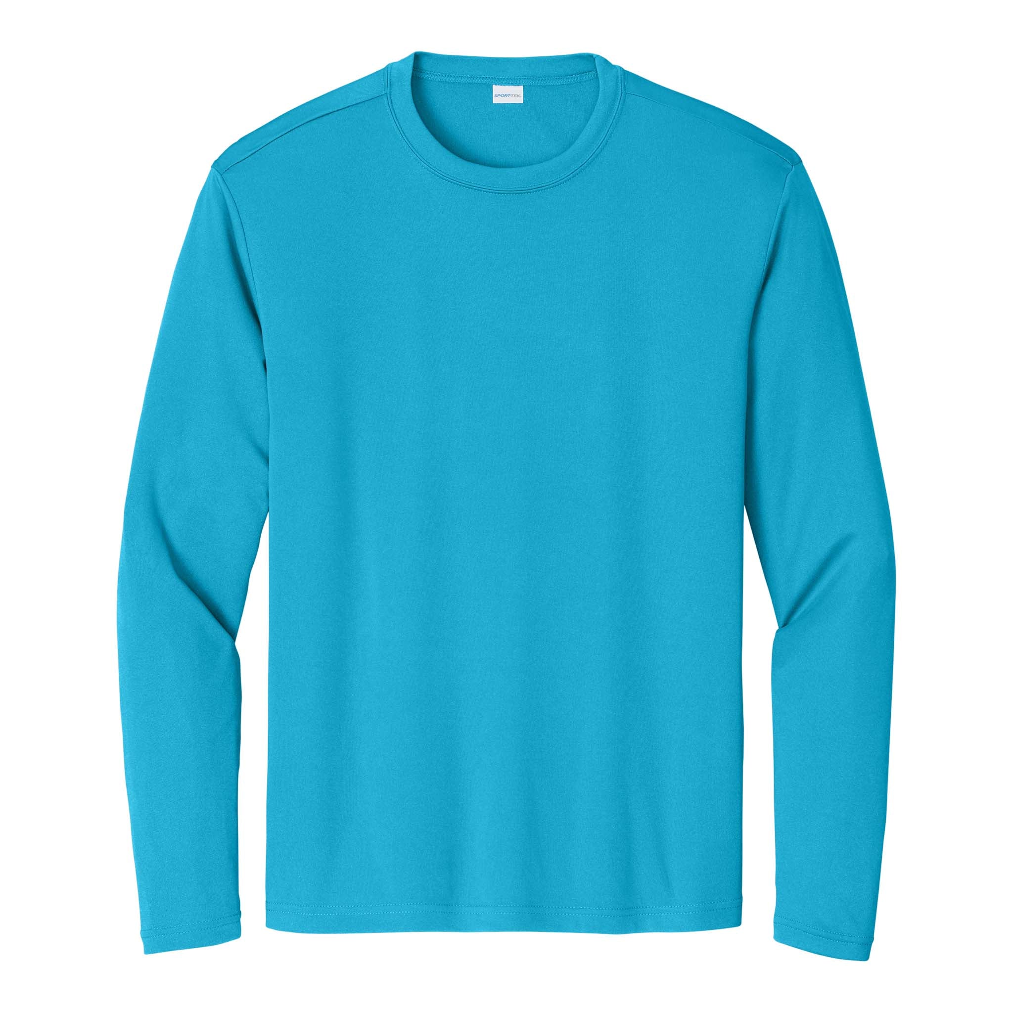 Sport-Tek ST350LS custom long sleeve t-shirt in atomic blue, front view