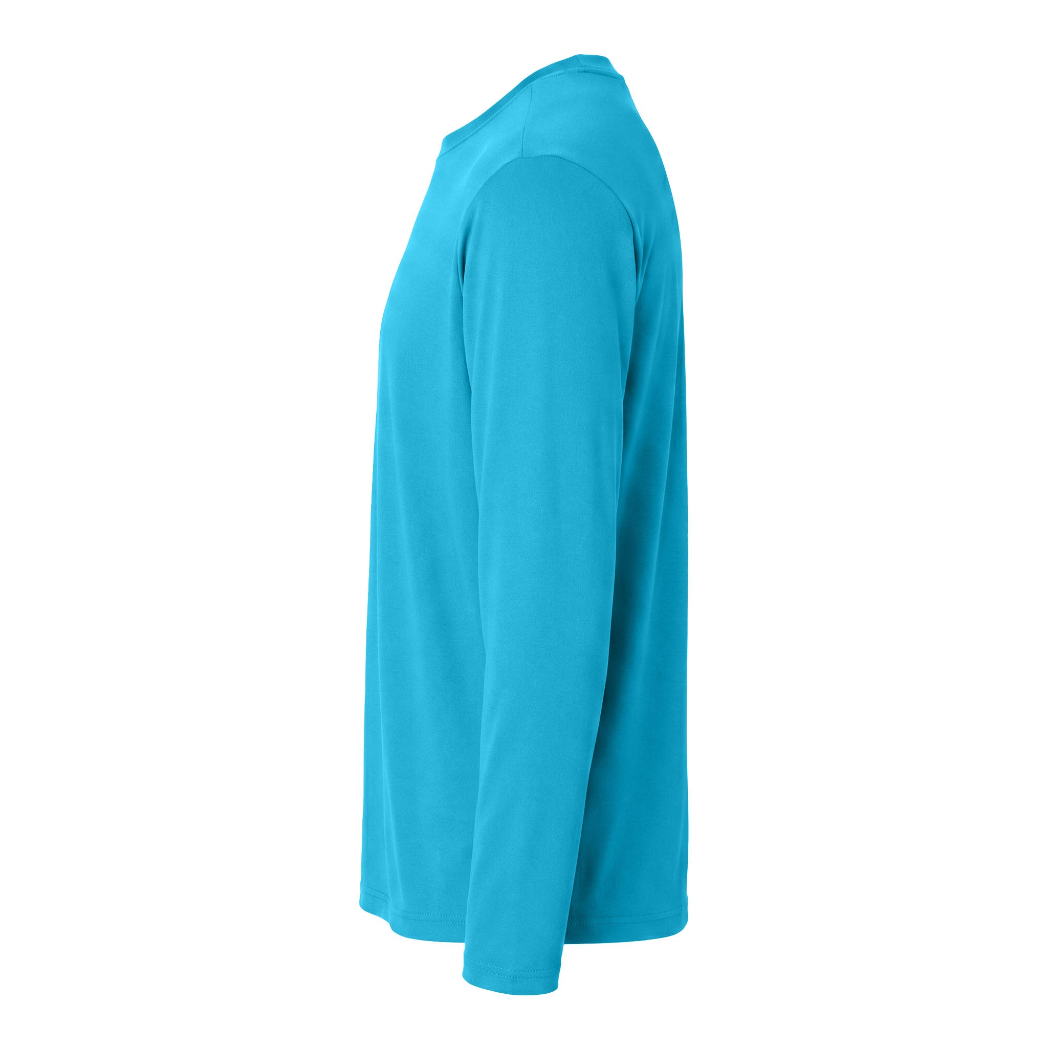 Sport-Tek ST350LS custom long sleeve t-shirt in atomic blue, left side view