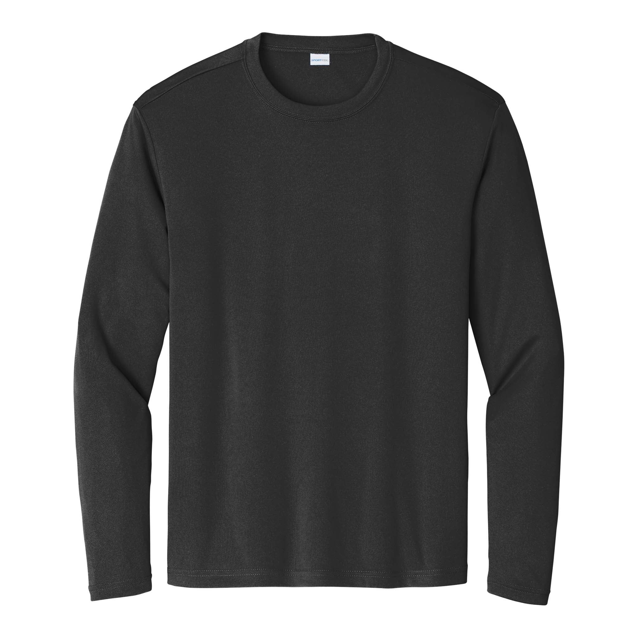 Sport-Tek ST350LS custom long sleeve t-shirt in black, front view