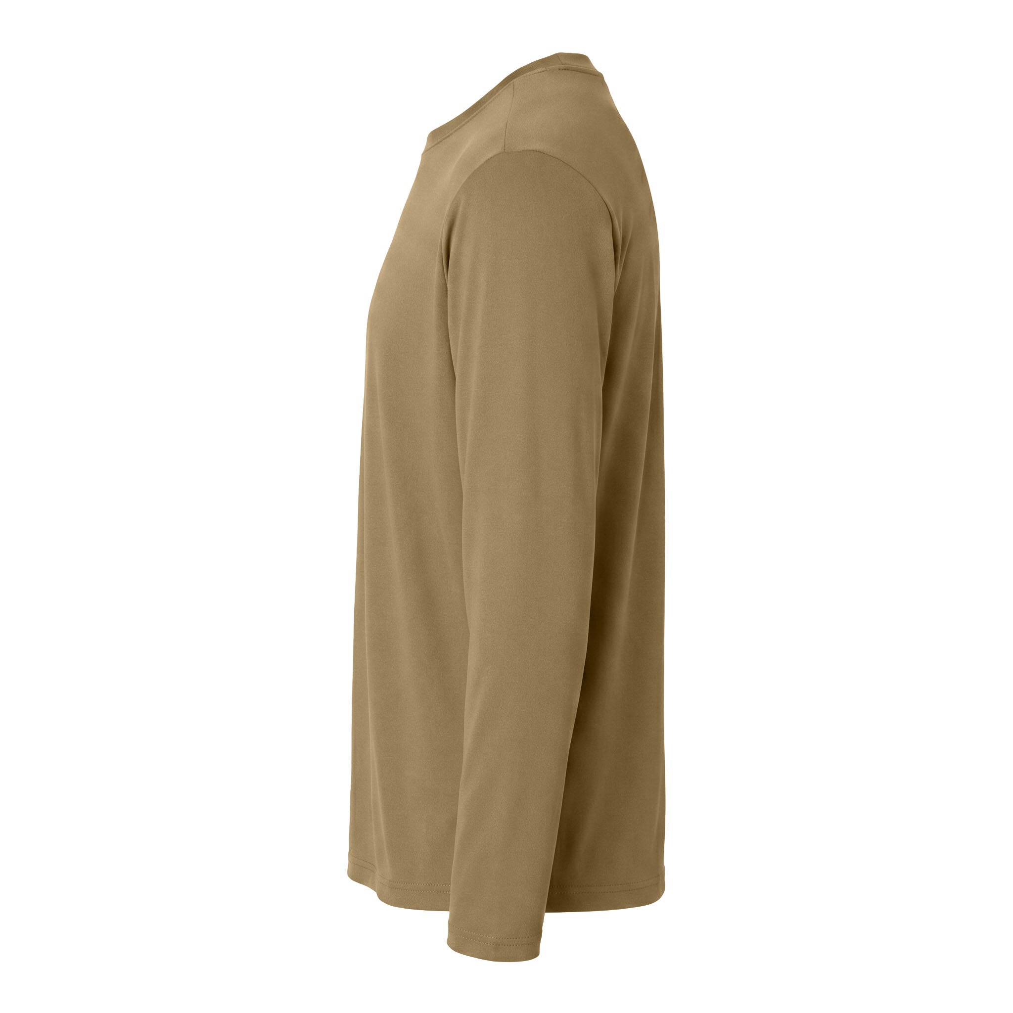 Sport-Tek ST350LS custom long sleeve t-shirt in coyote brown, left side view