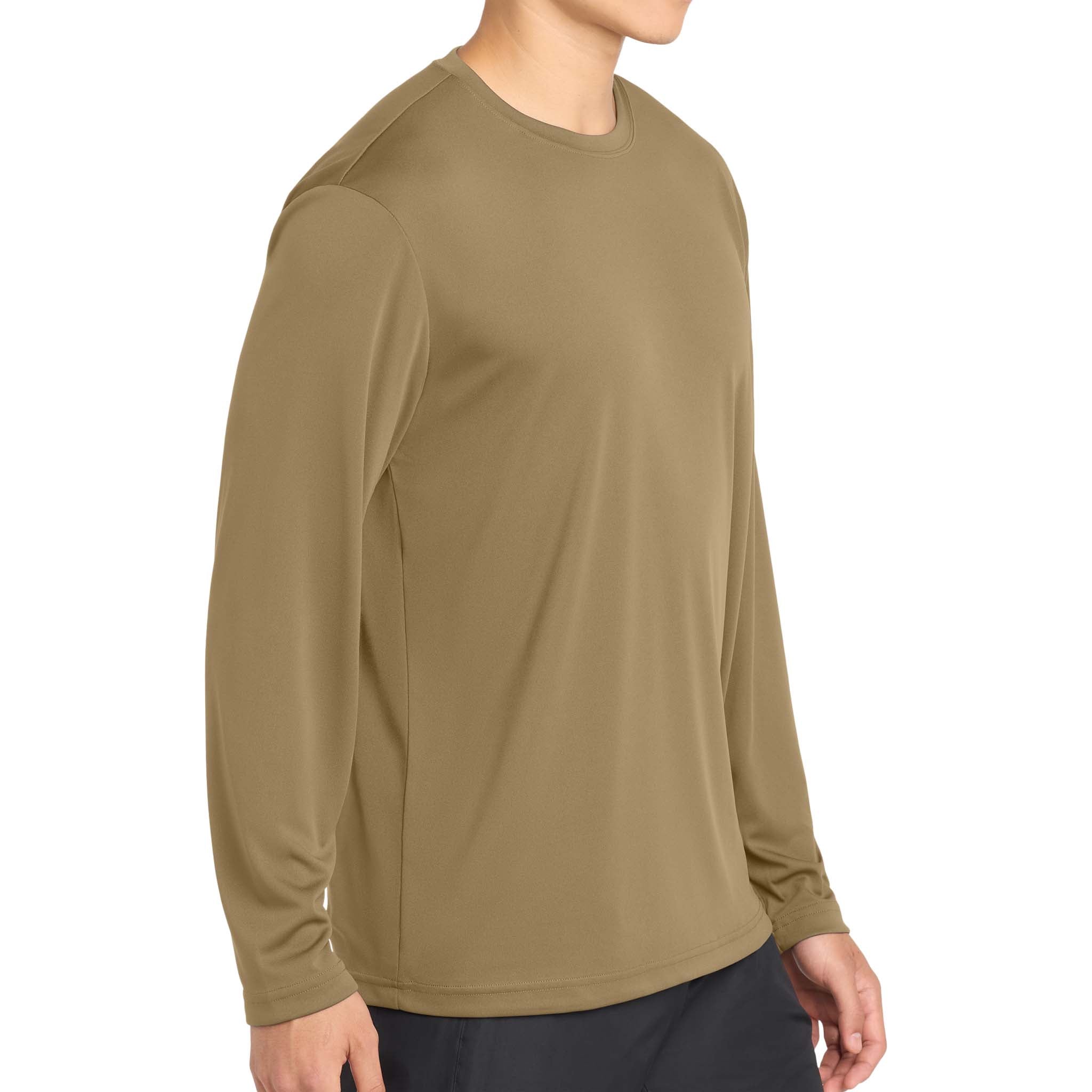 Sport-Tek ST350LS custom long sleeve t-shirt in coyote brown, right side view