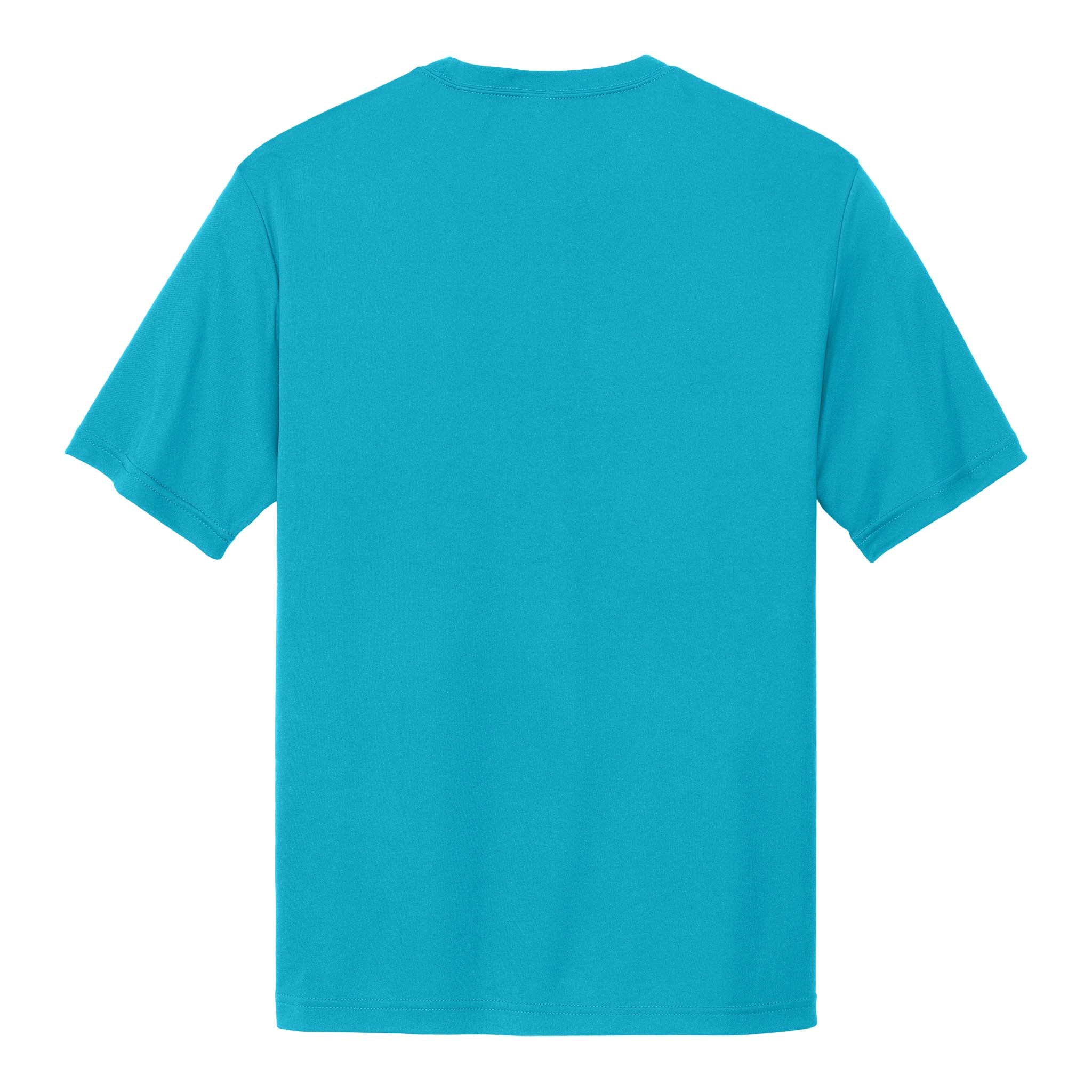 Sport-Tek ST350 custom short sleeve t-shirt in atomic blue, back view