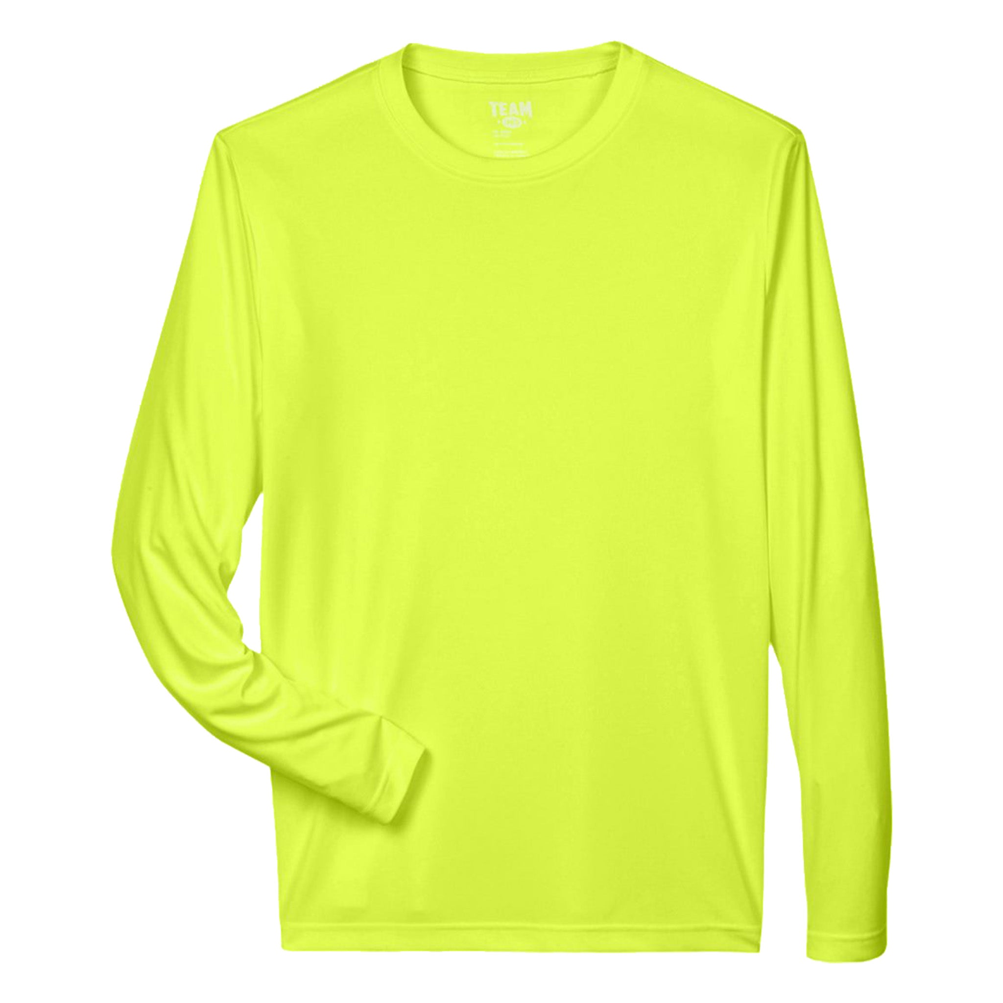 Team 365 TT11L custom long sleeve t-shirt in safety yellow, front view