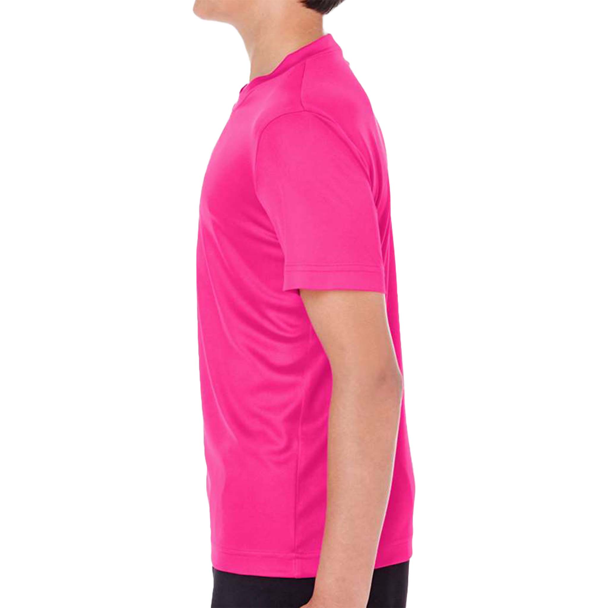 Team 365 TT11Y custom short sleeve t-shirt in bright magenta, left side view