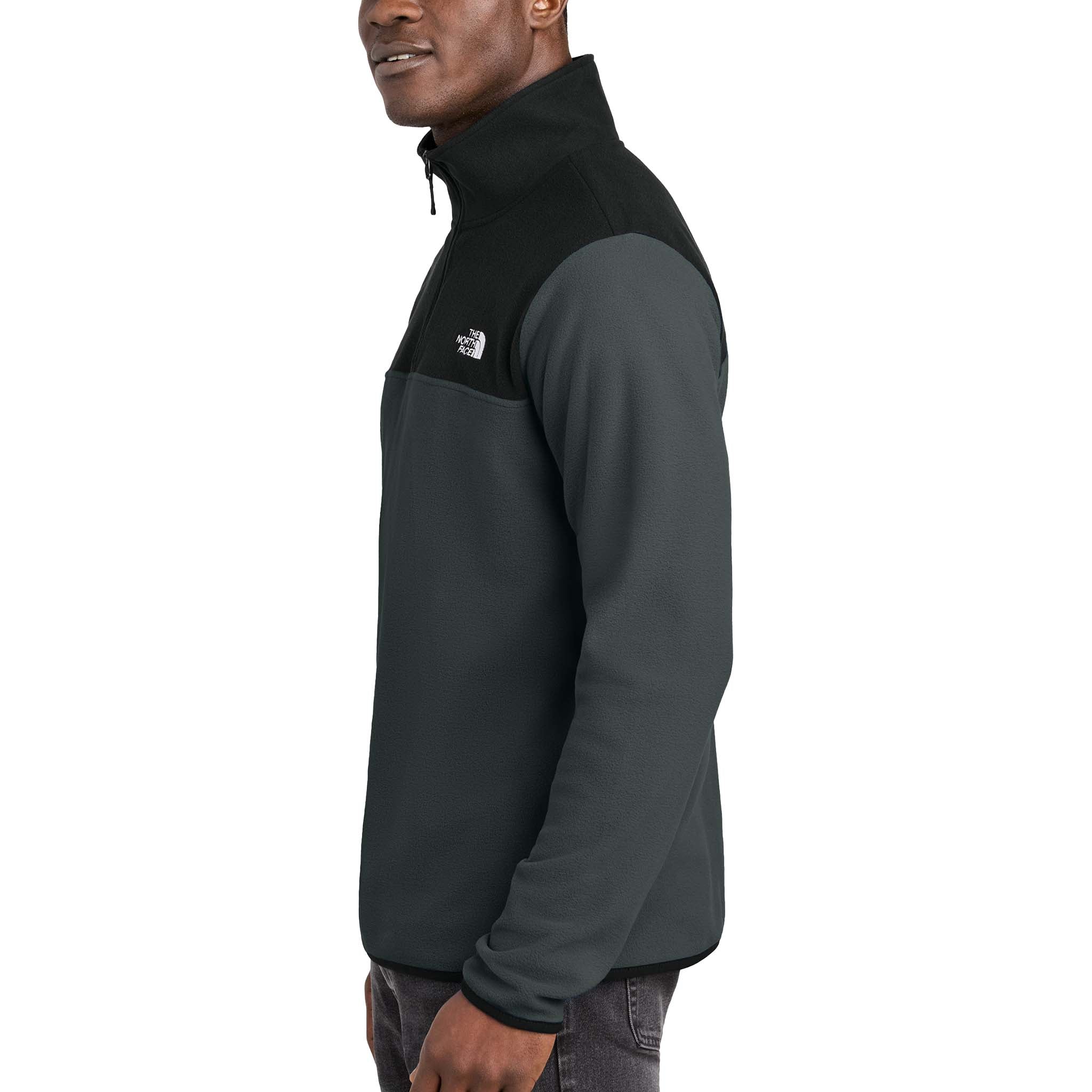 The North Face NF0A7V4L custom quarter-zip in asphalt grey and tnf black, left side view