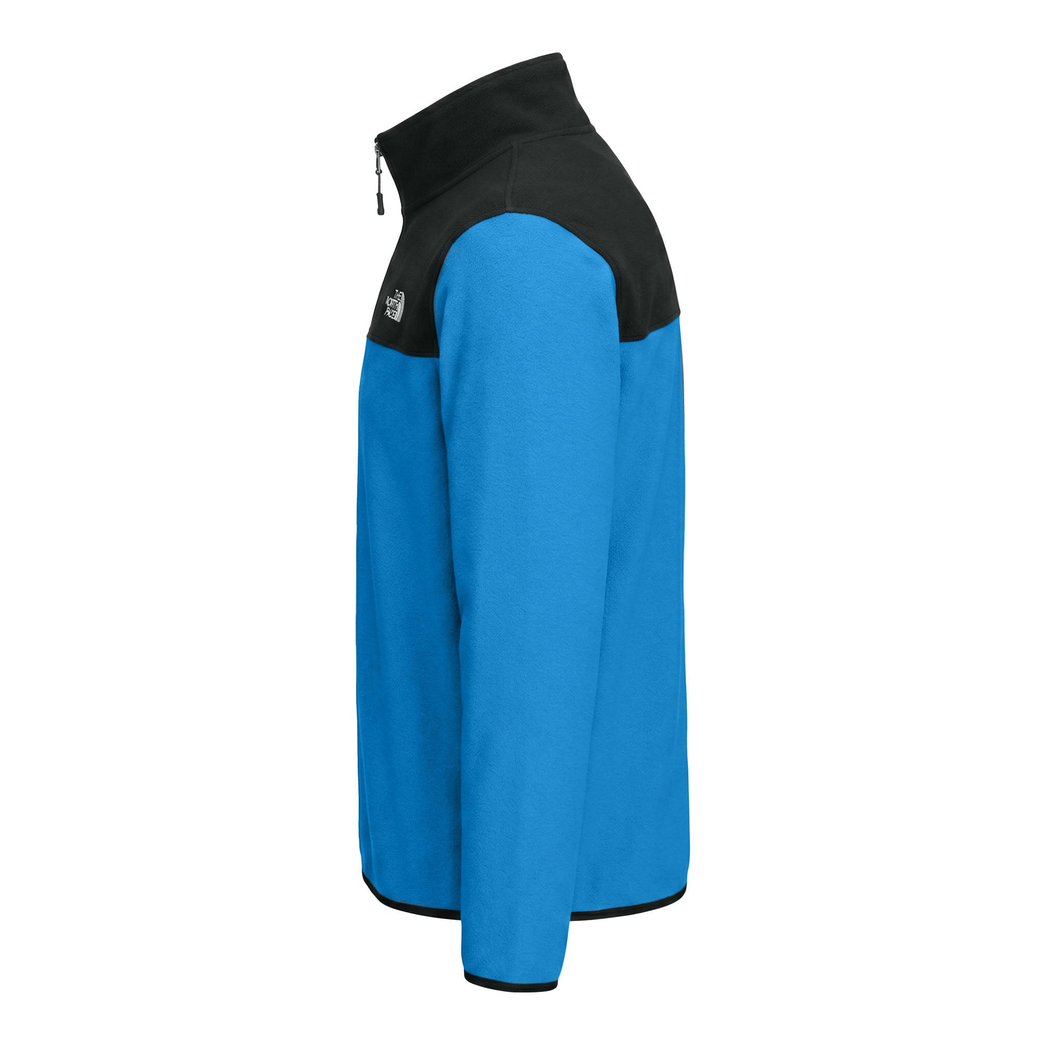 The North Face NF0A7V4L custom quarter-zip in hero blue and tnf black, left side view
