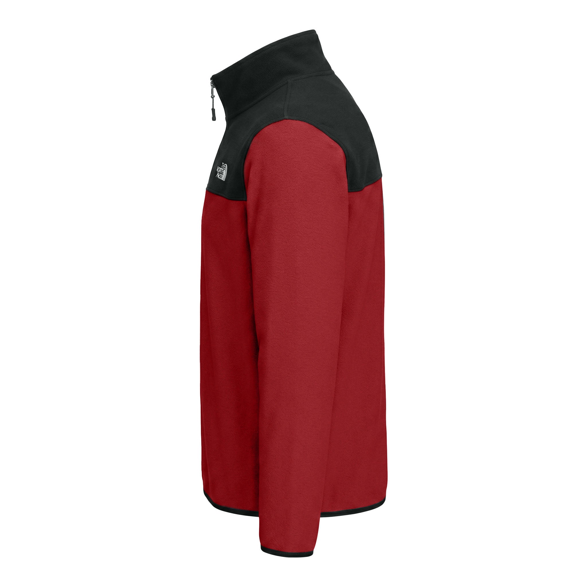 The North Face NF0A7V4L custom quarter-zip in rage red and tnf black, left side view