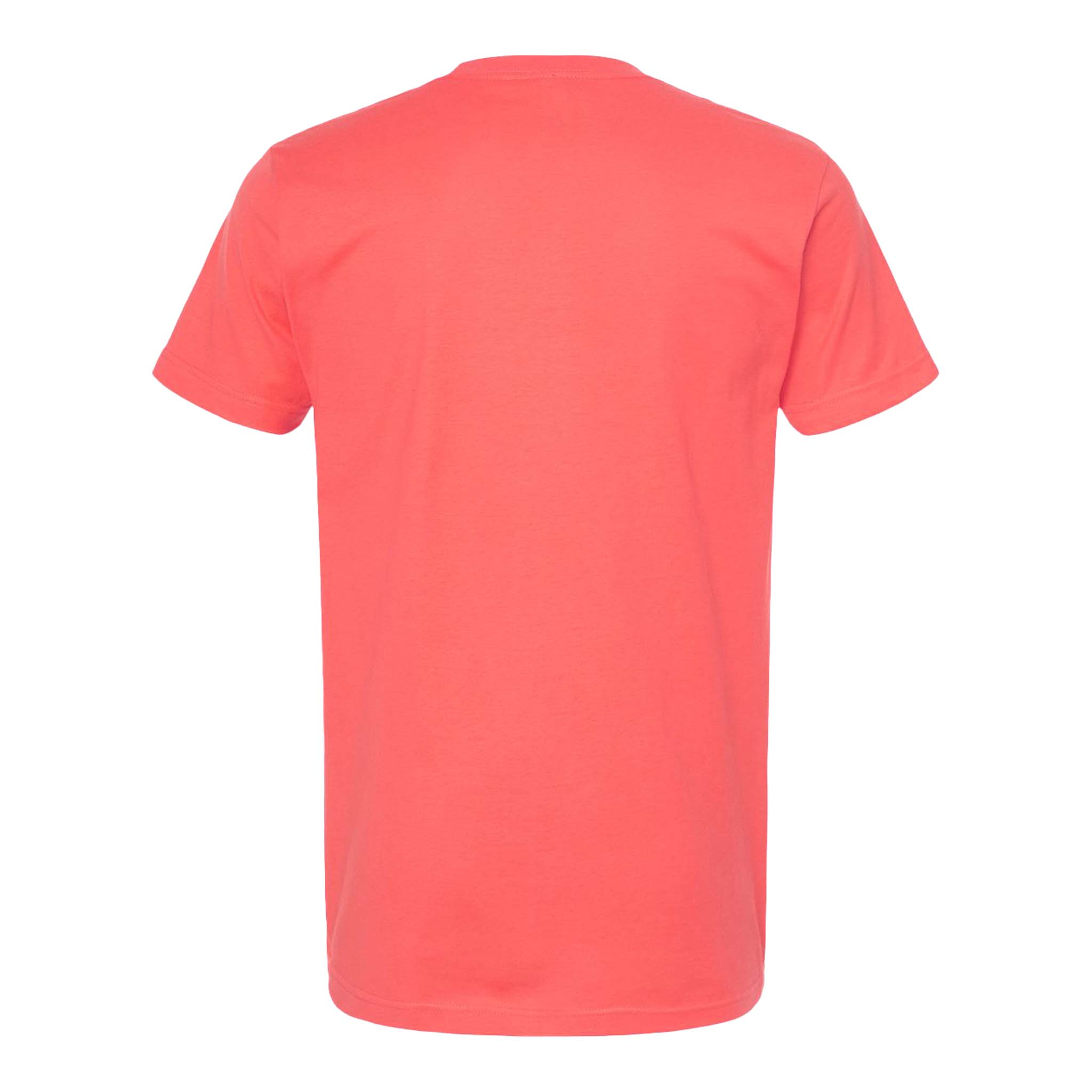 Tultex 202 custom short sleeve t-shirt in bright coral, back view