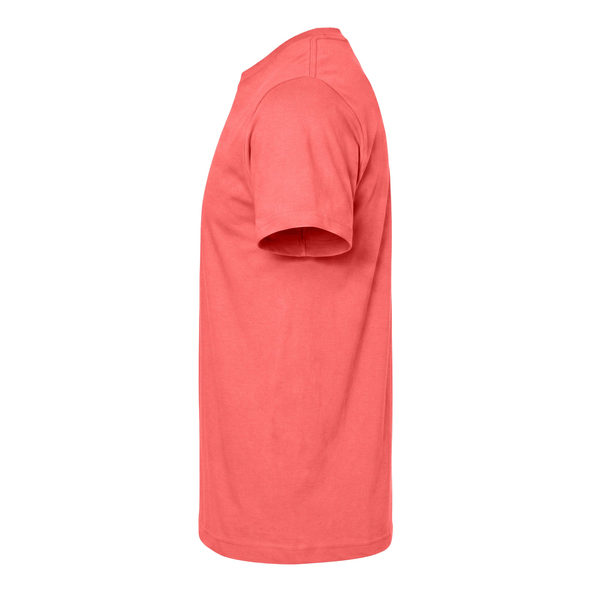 Tultex 202 custom short sleeve t-shirt in bright coral, left side view