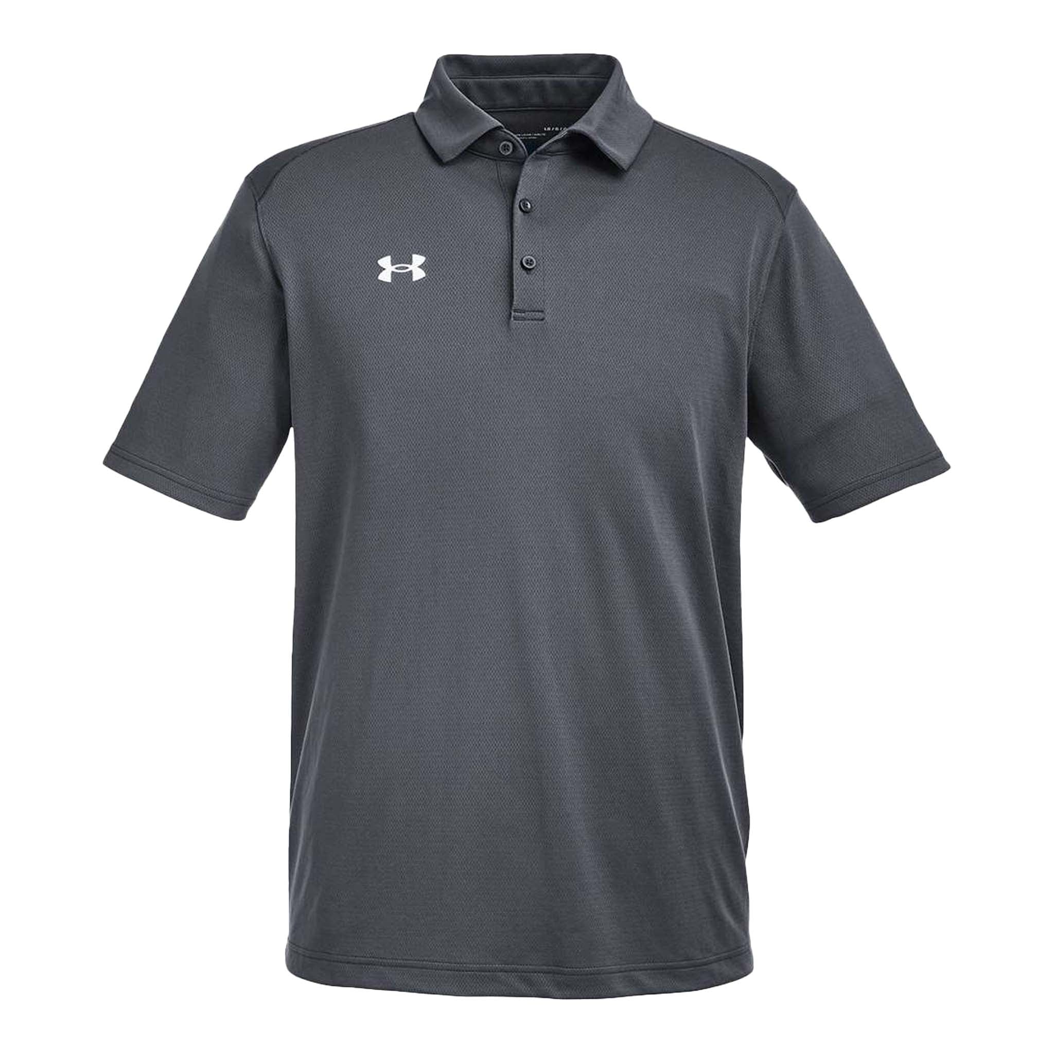 Under Armour 1370399 custom polo in cs grey light heather and white, front view